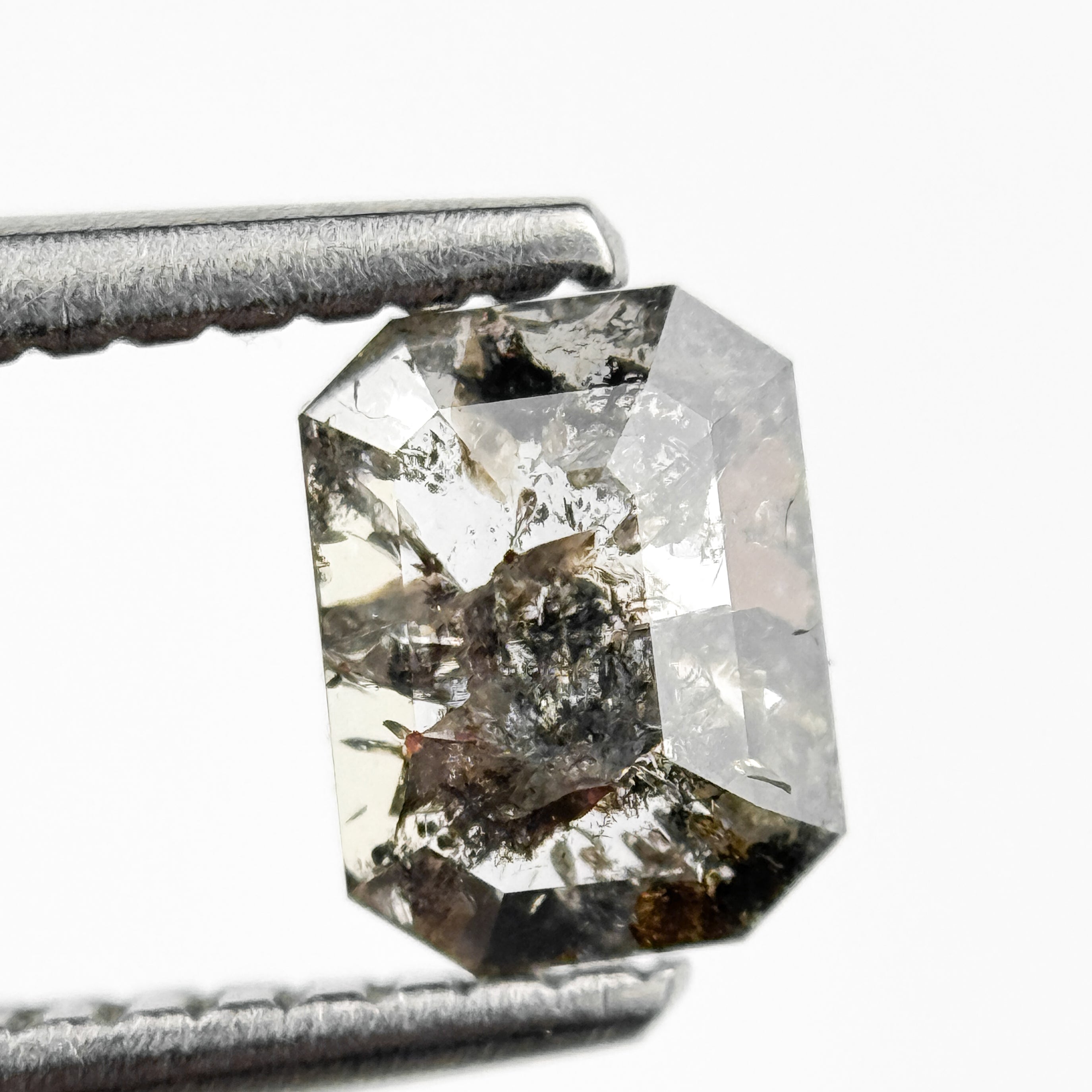 0.74 Ct Emerald Rose Cut Grey Natural Salt and Pepper Diamond