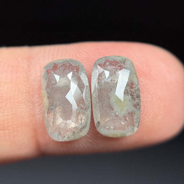 4.50 Ct Oval Rose Cut Grey Natural Salt and Pepper Diamond Pair