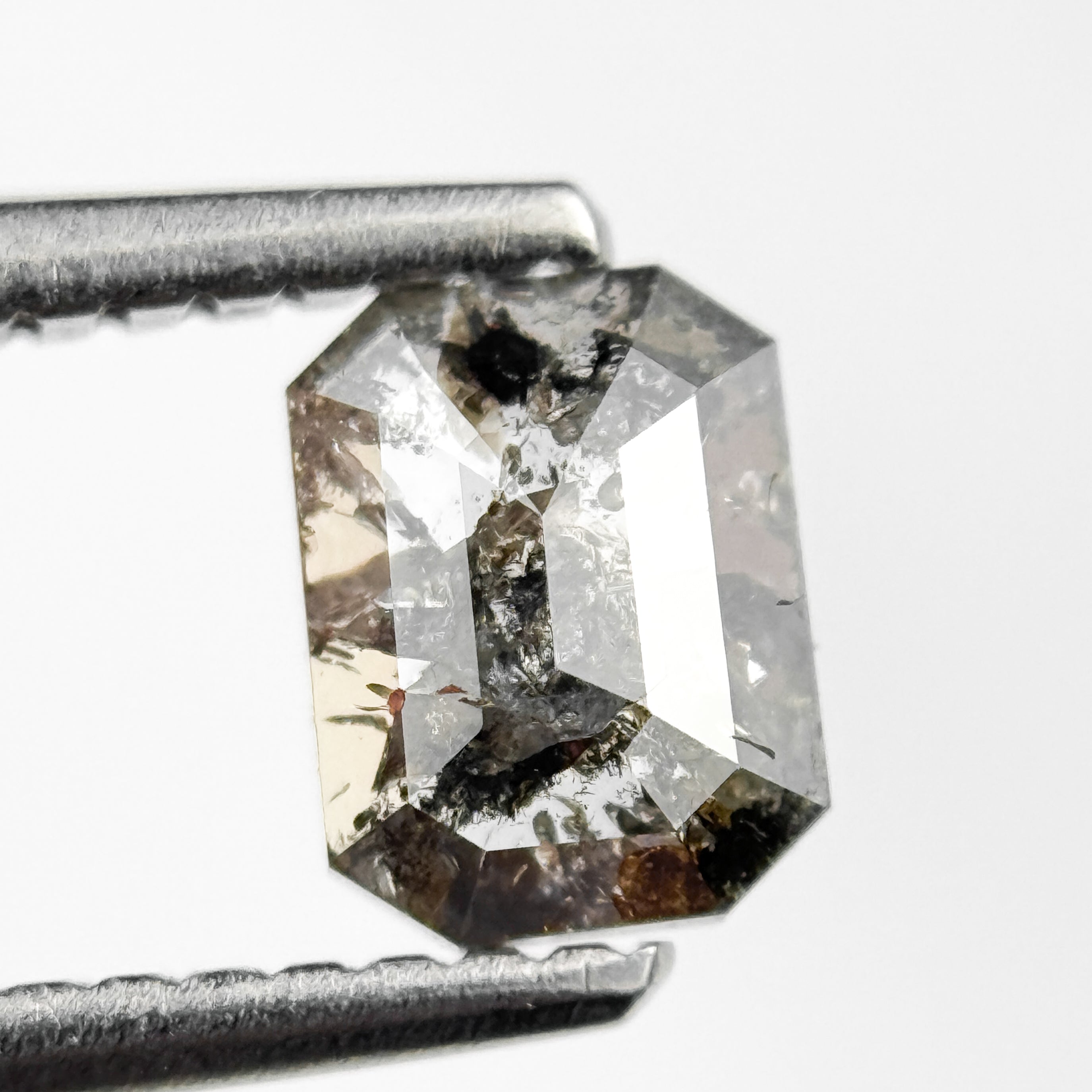 0.74 Ct Emerald Rose Cut Grey Natural Salt and Pepper Diamond
