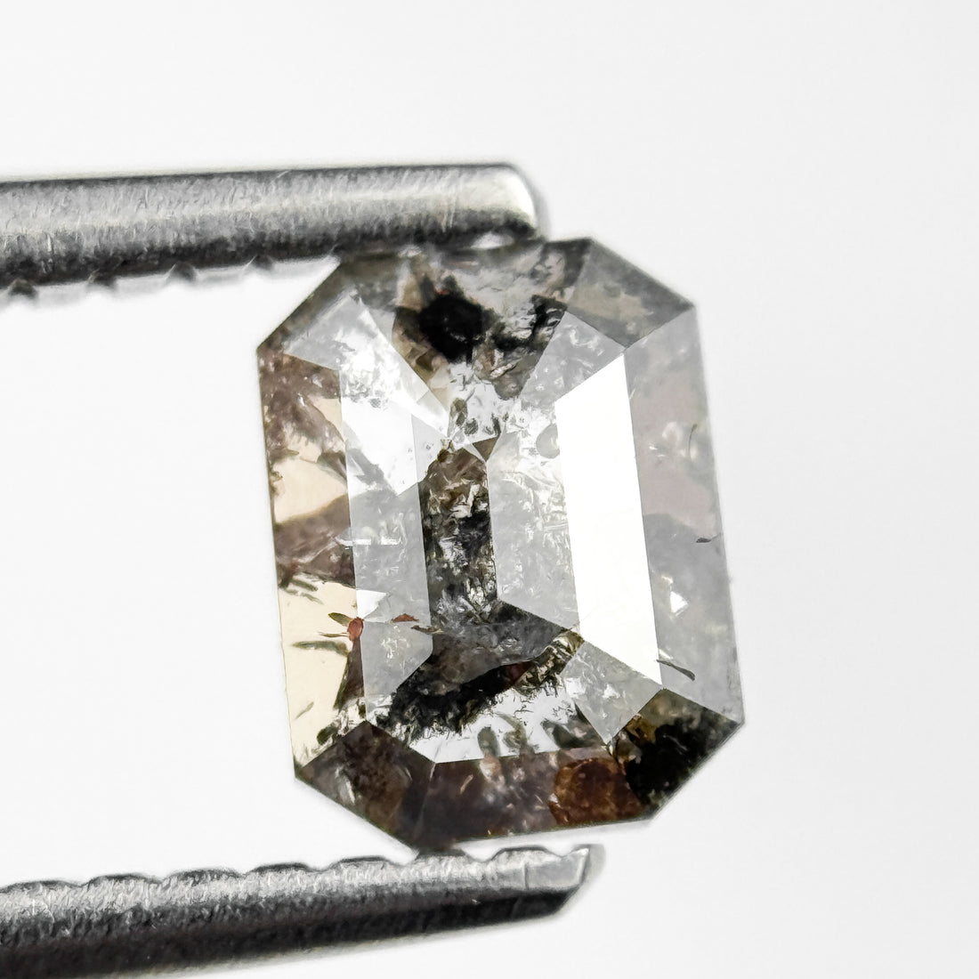 0.74 Ct Emerald Rose Cut Grey Natural Salt and Pepper Diamond