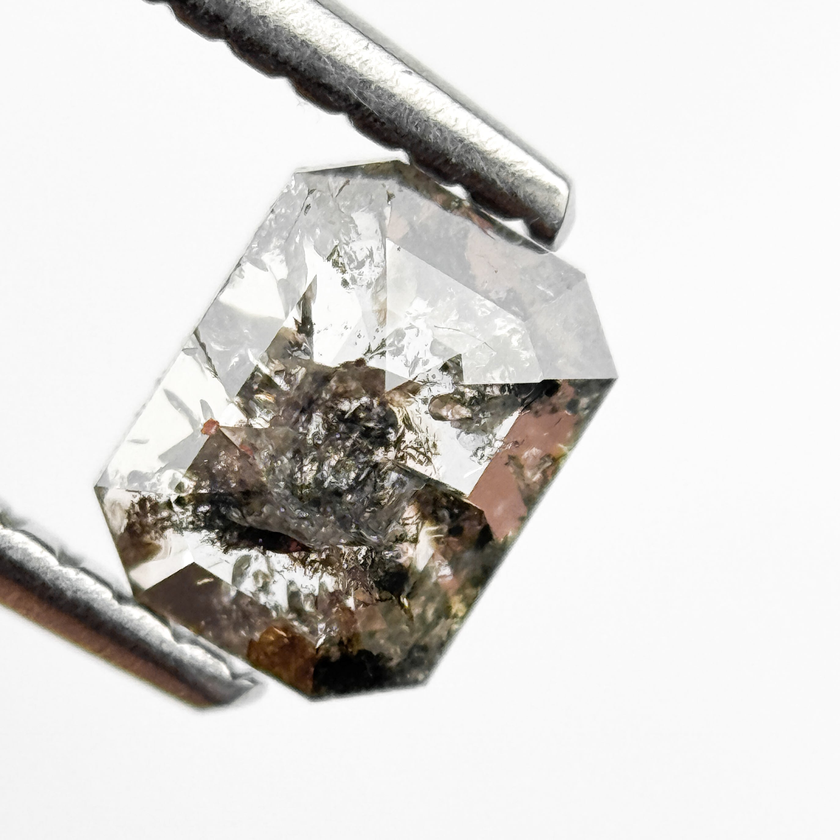0.74 Ct Emerald Rose Cut Grey Natural Salt and Pepper Diamond