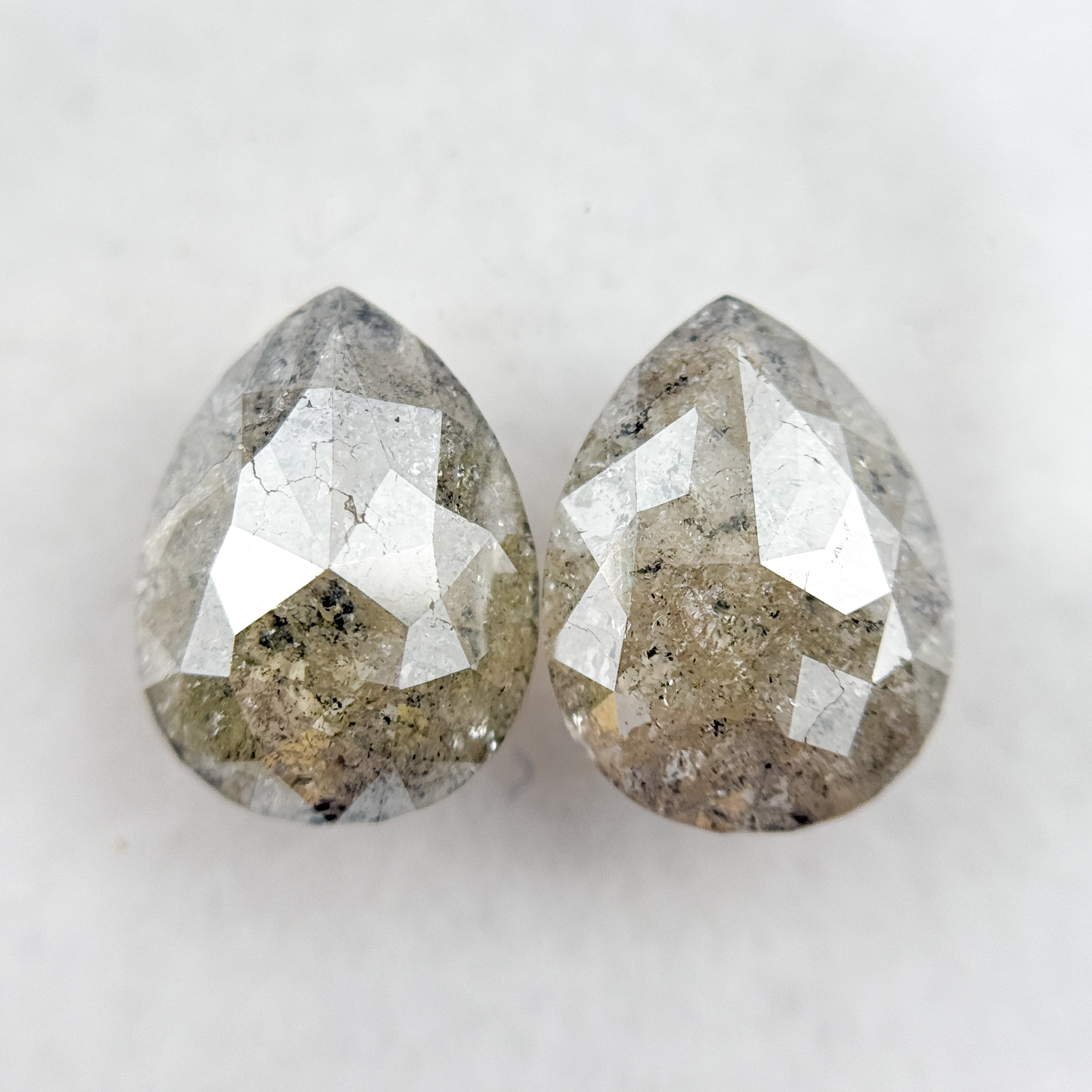 3.80 Ct Pear Rose Cut Grey Natural Salt and Pepper Diamond Pair