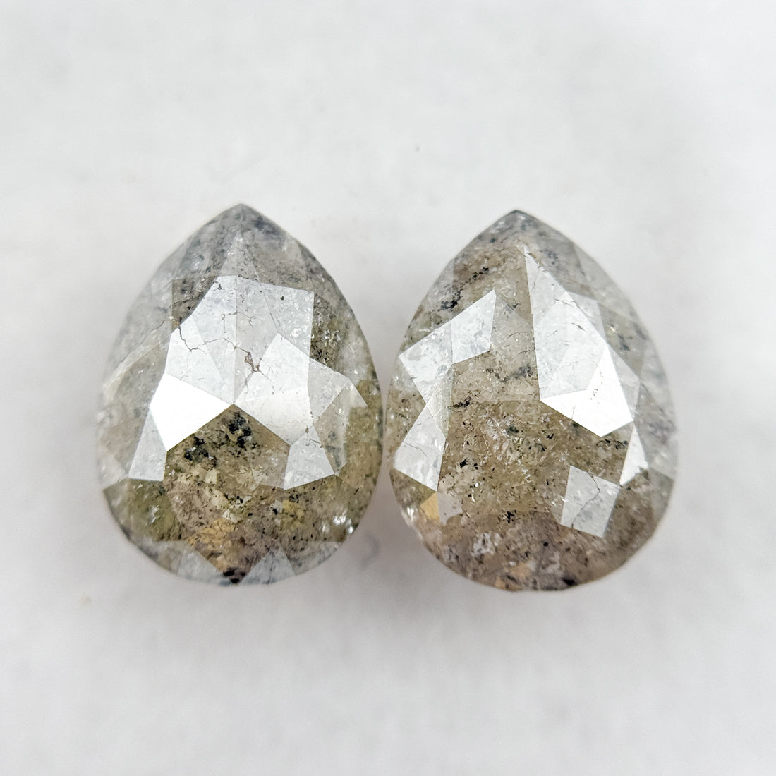 3.80 Ct Pear Rose Cut Grey Natural Salt and Pepper Diamond Pair