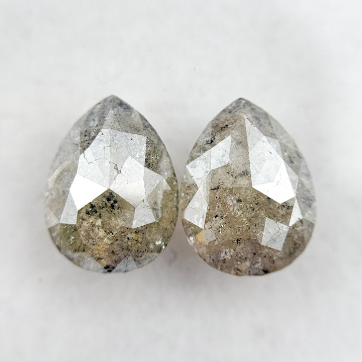 3.80 Ct Pear Rose Cut Grey Natural Salt and Pepper Diamond Pair