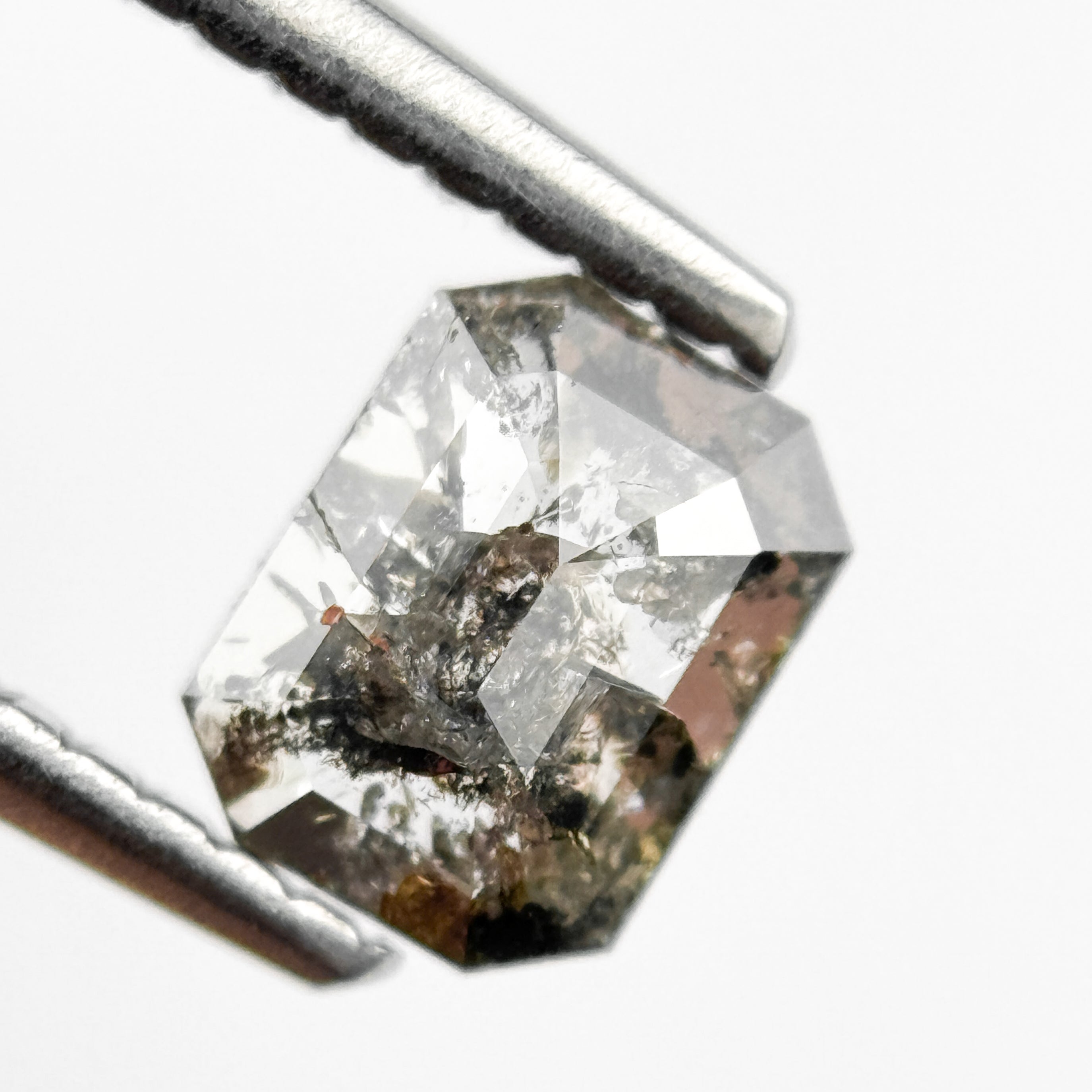 0.74 Ct Emerald Rose Cut Grey Natural Salt and Pepper Diamond