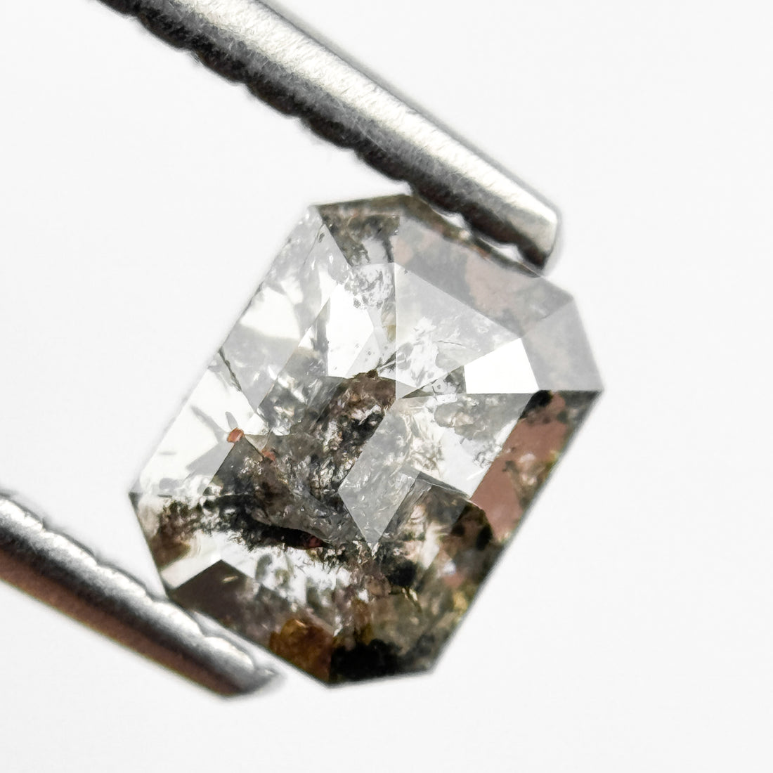 0.74 Ct Emerald Rose Cut Grey Natural Salt and Pepper Diamond