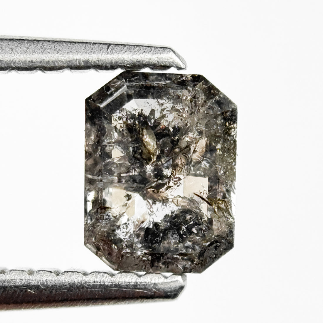 0.74 Ct Emerald Rose Cut Grey Natural Salt and Pepper Diamond