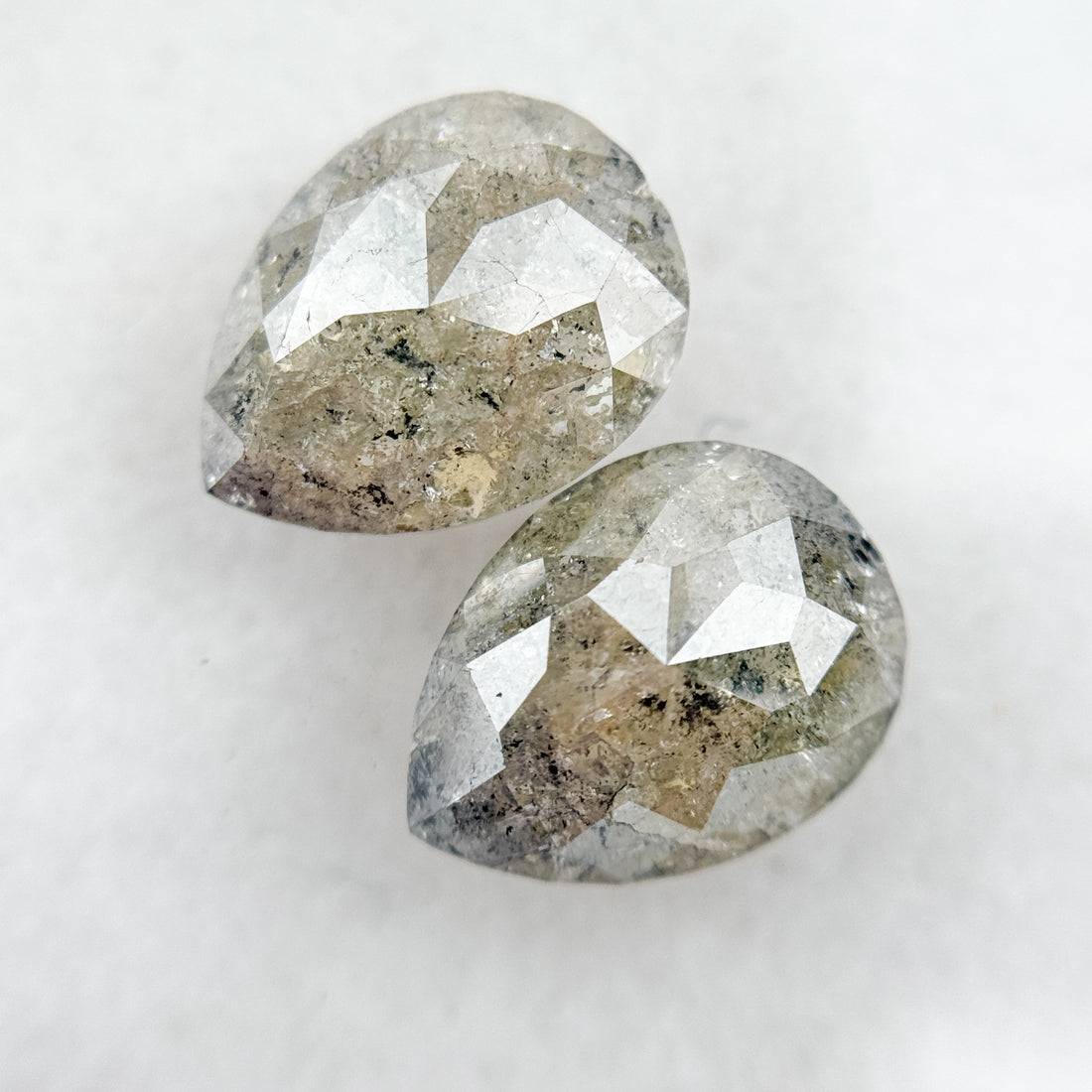 3.80 Ct Pear Rose Cut Grey Natural Salt and Pepper Diamond Pair