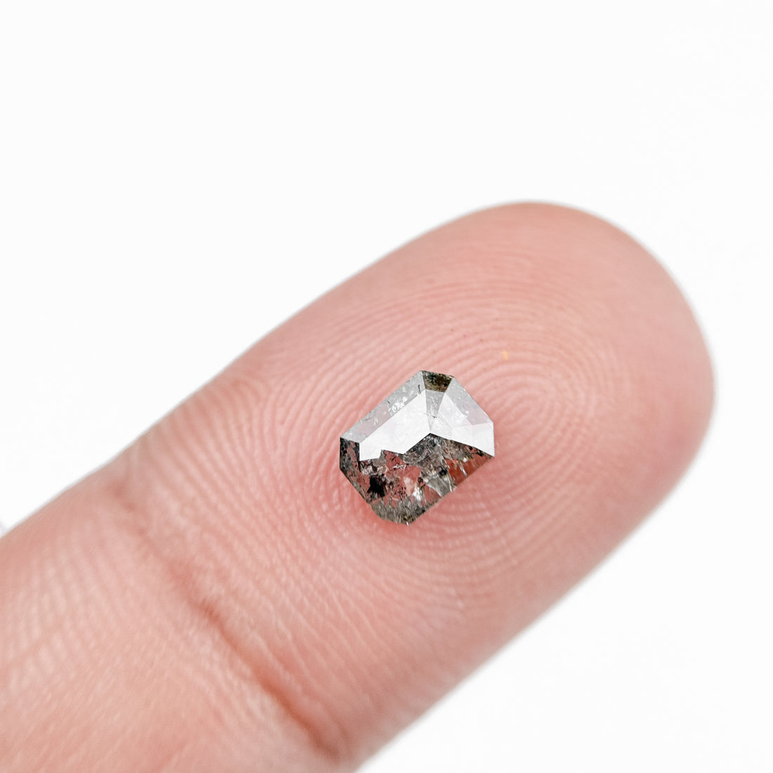 0.74 Ct Emerald Rose Cut Grey Natural Salt and Pepper Diamond