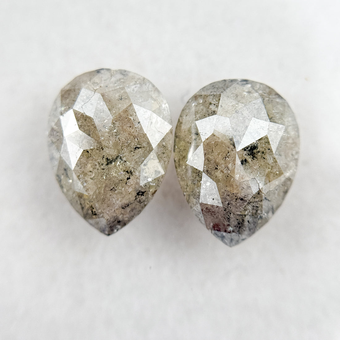3.80 Ct Pear Rose Cut Grey Natural Salt and Pepper Diamond Pair