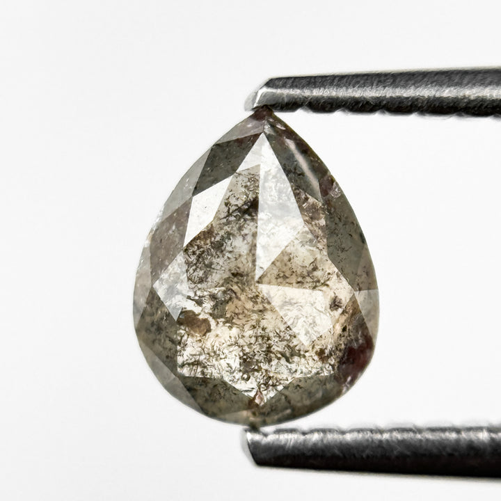 0.71 Ct Pear Rose Cut Grey Natural Salt and Pepper Diamond