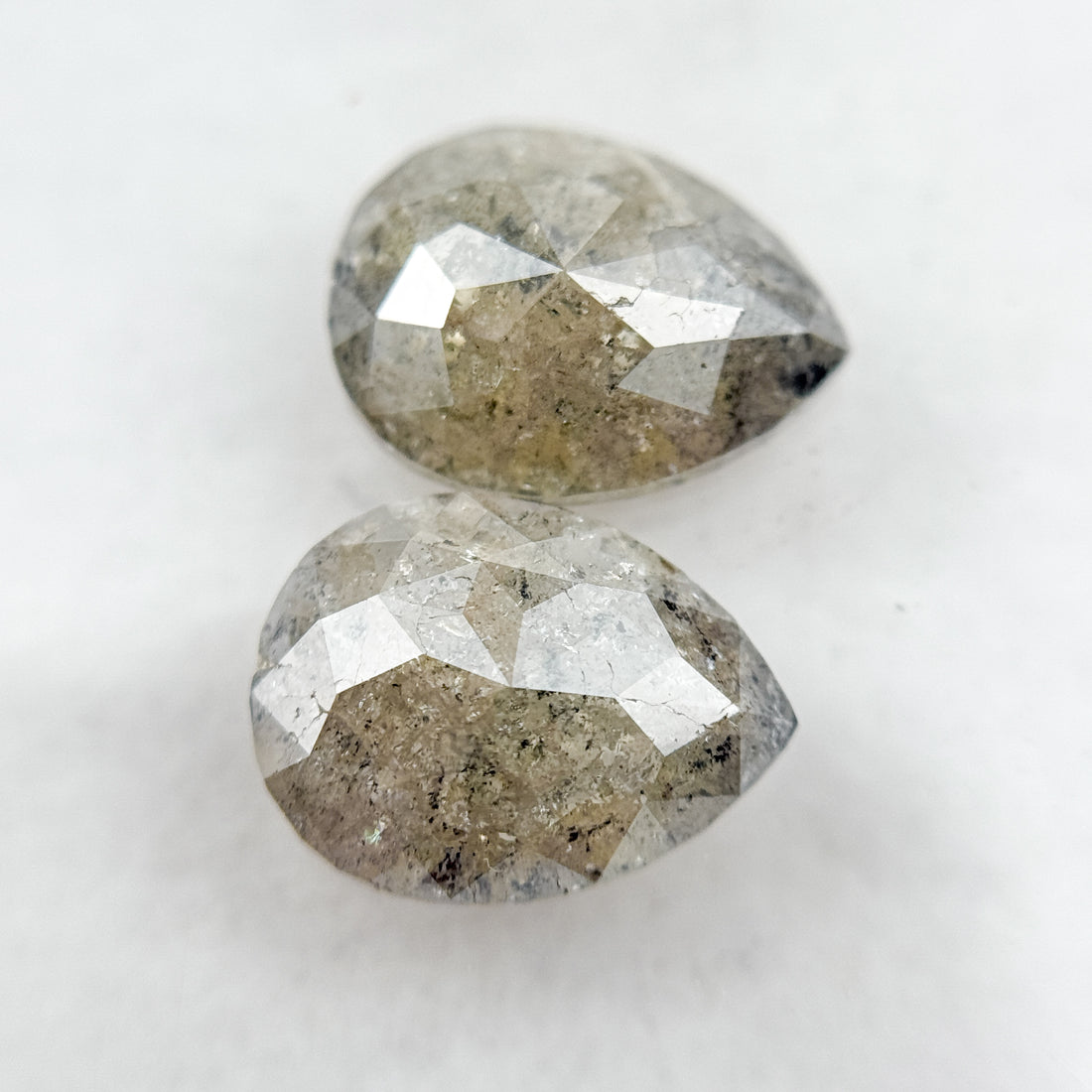3.80 Ct Pear Rose Cut Grey Natural Salt and Pepper Diamond Pair