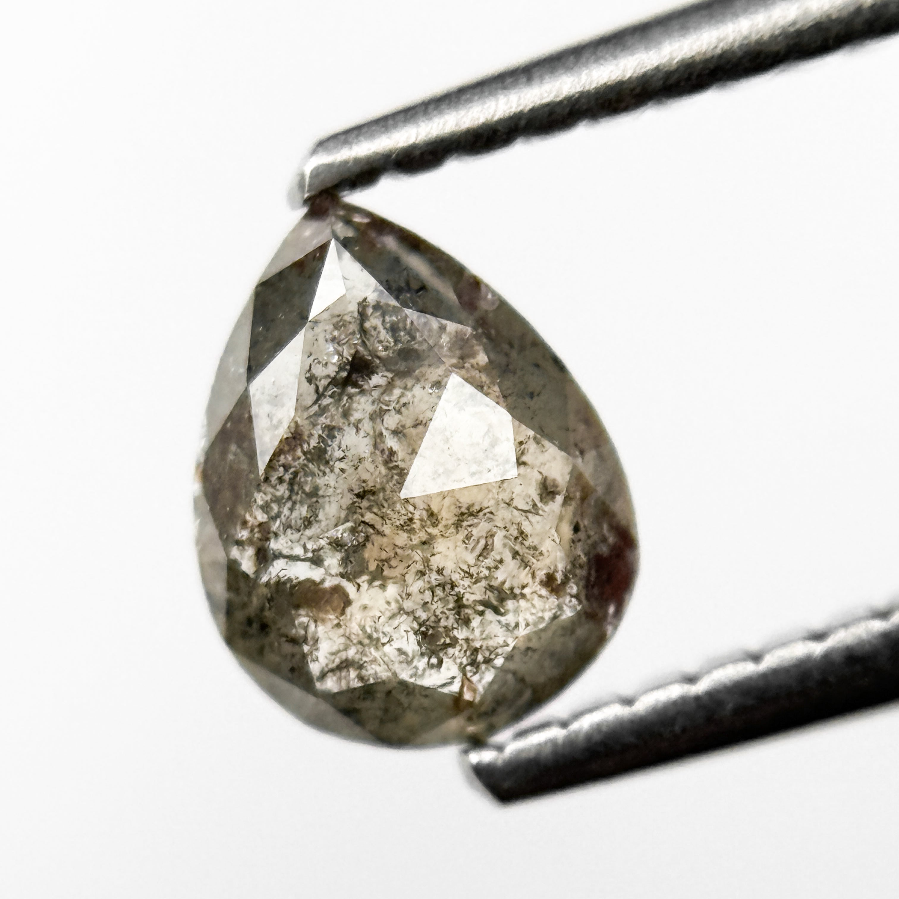 0.71 Ct Pear Rose Cut Grey Natural Salt and Pepper Diamond