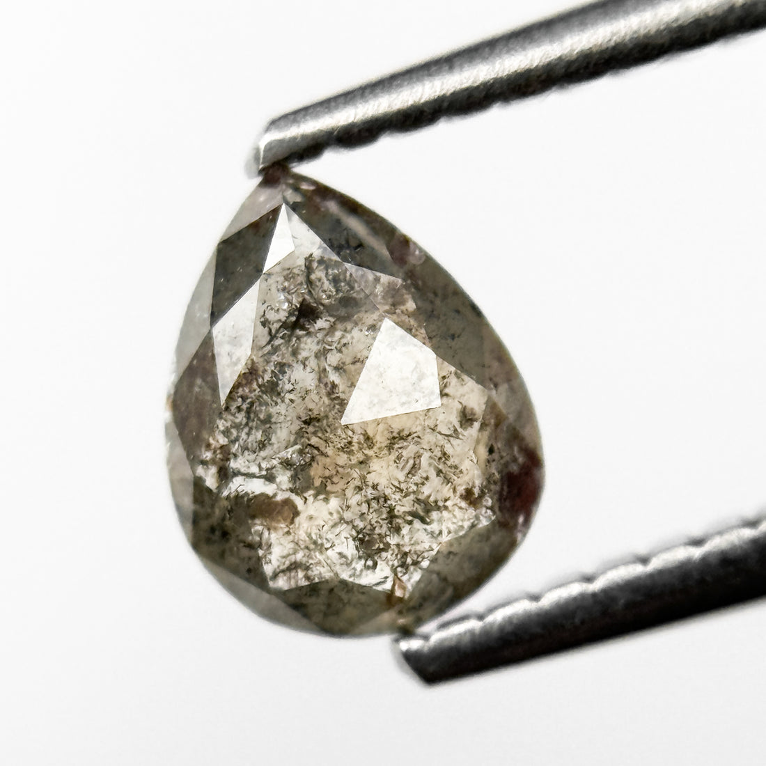 0.71 Ct Pear Rose Cut Grey Natural Salt and Pepper Diamond