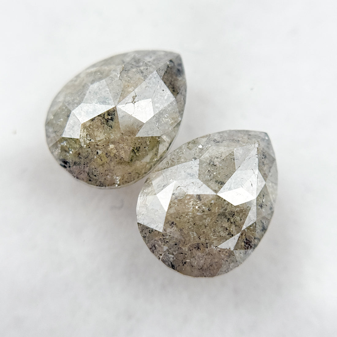 3.80 Ct Pear Rose Cut Grey Natural Salt and Pepper Diamond Pair