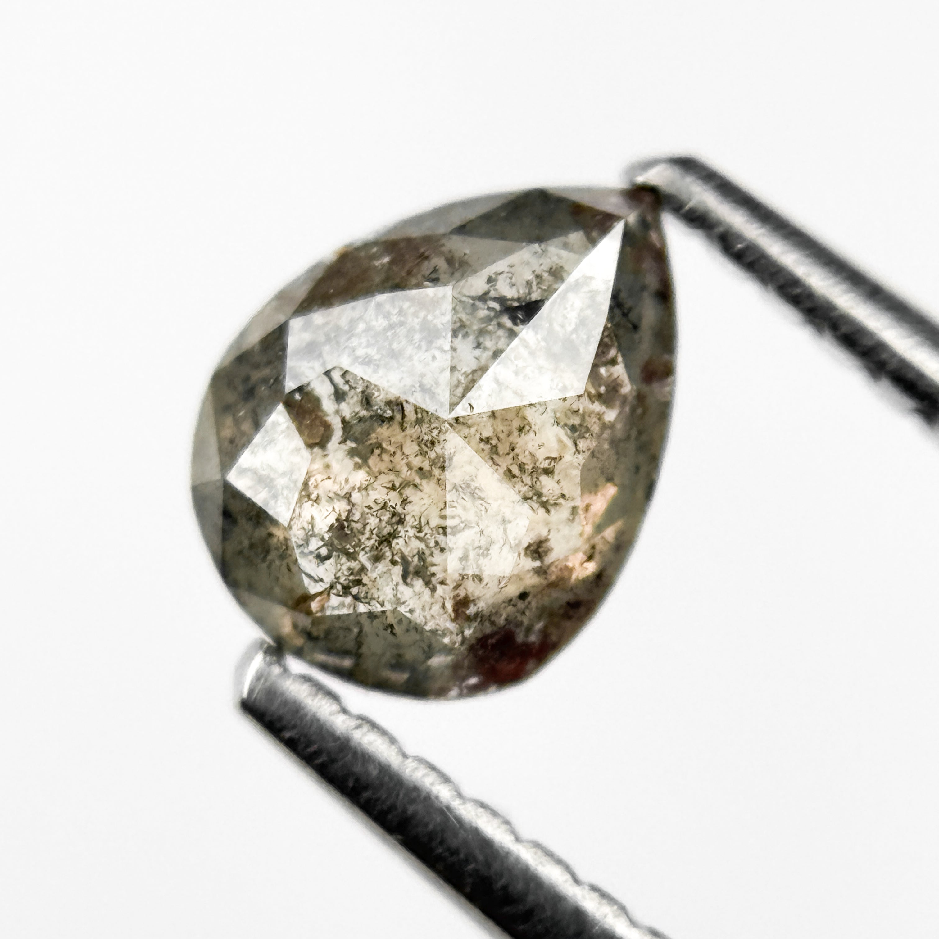 0.71 Ct Pear Rose Cut Grey Natural Salt and Pepper Diamond