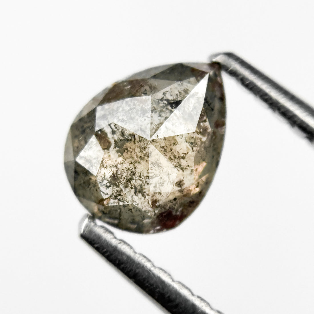 0.71 Ct Pear Rose Cut Grey Natural Salt and Pepper Diamond