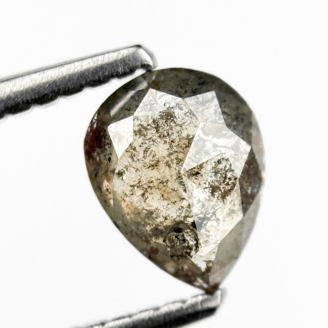 0.71 Ct Pear Rose Cut Grey Natural Salt and Pepper Diamond