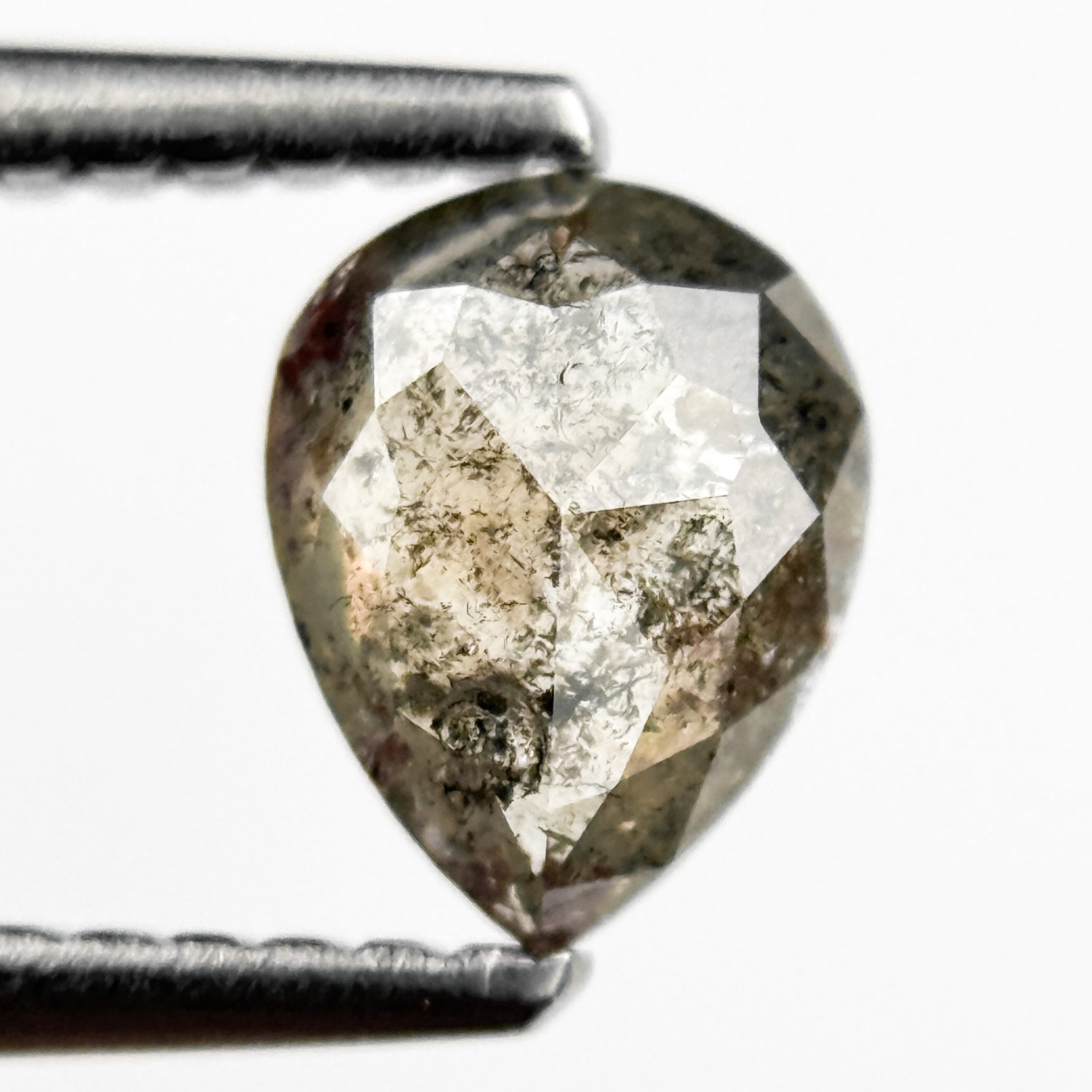 0.71 Ct Pear Rose Cut Grey Natural Salt and Pepper Diamond