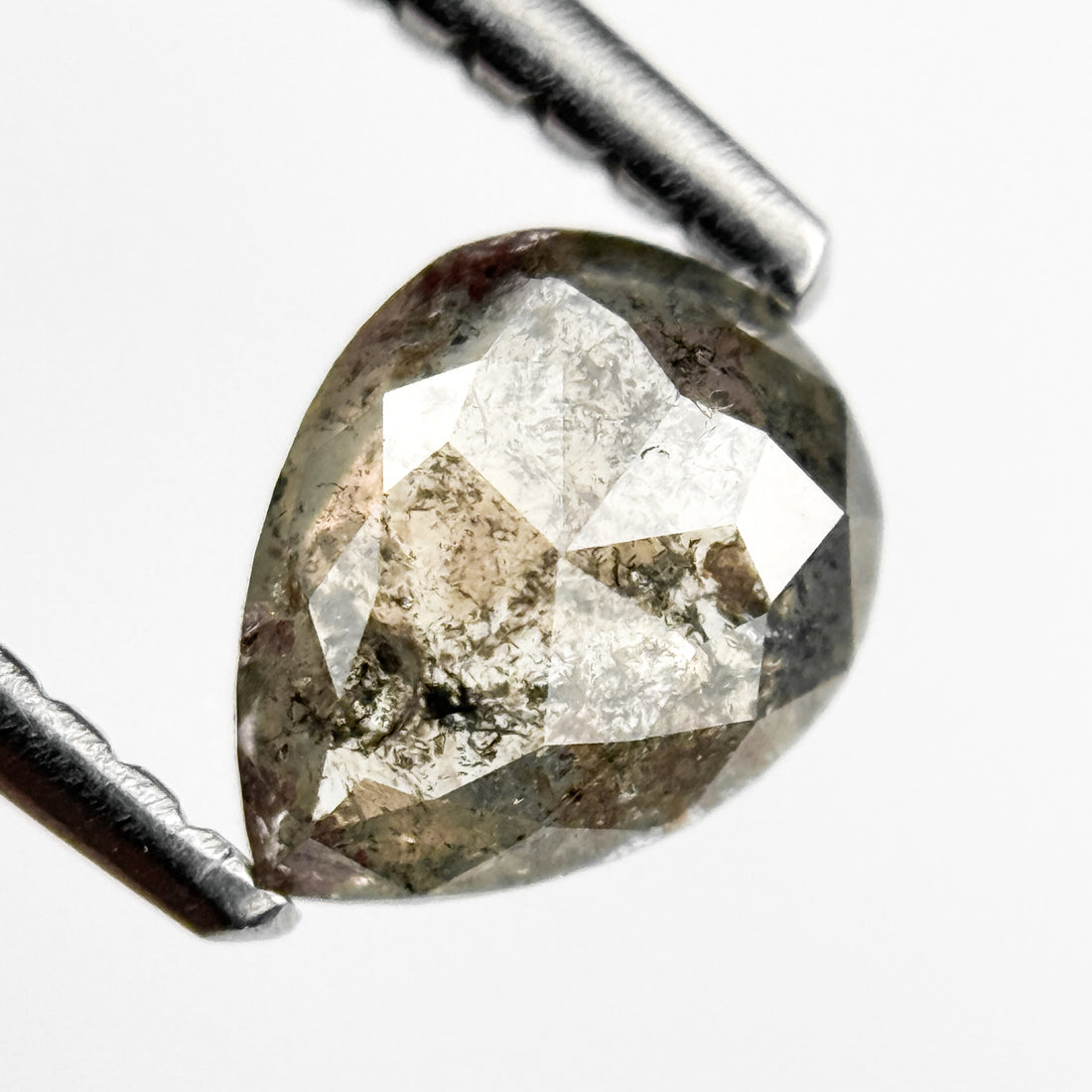 0.71 Ct Pear Rose Cut Grey Natural Salt and Pepper Diamond