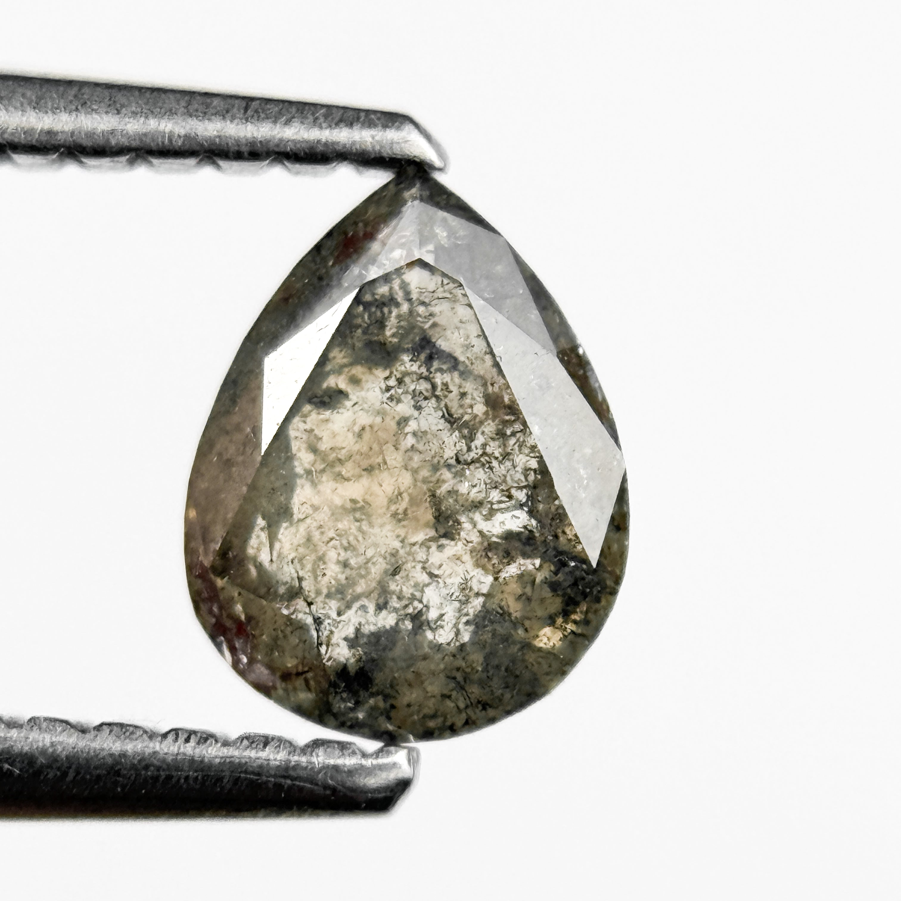 0.71 Ct Pear Rose Cut Grey Natural Salt and Pepper Diamond