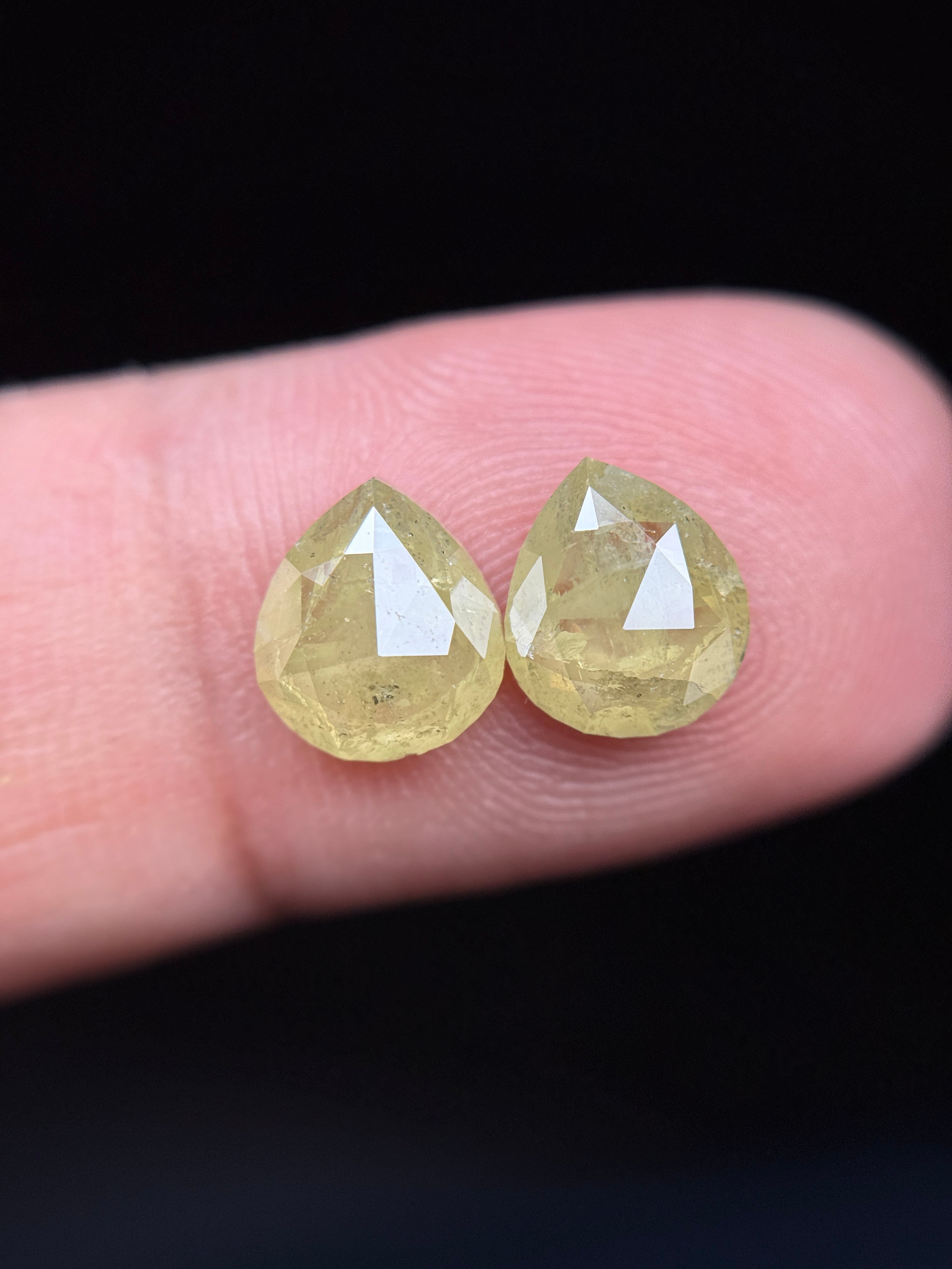 3.06 Ct Pear Rose Cut Yellow Natural Galaxy Diamond Pair