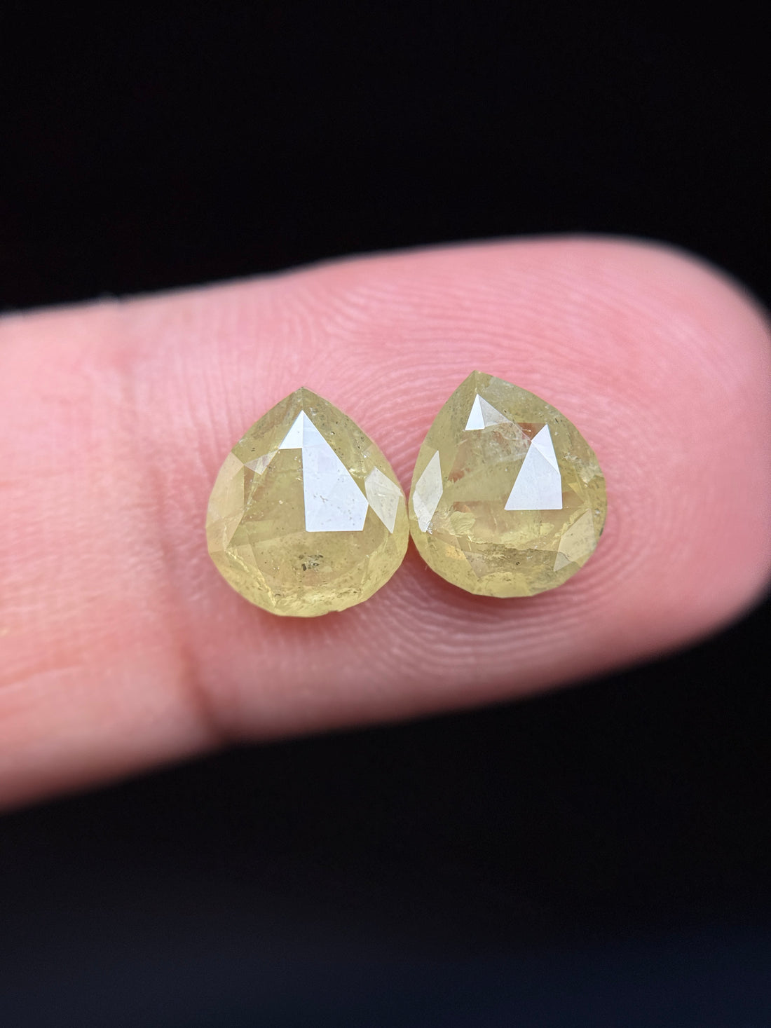 3.06 Ct Pear Rose Cut Yellow Natural Galaxy Diamond Pair