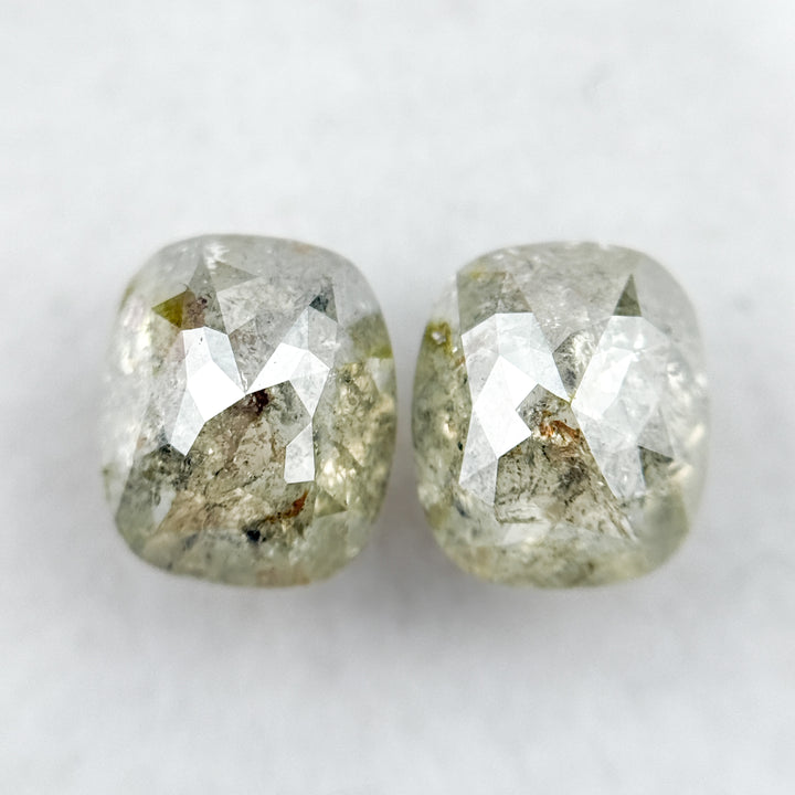 3.21 Ct Oval Rose Cut Grey Natural Salt and Pepper Diamond Pair