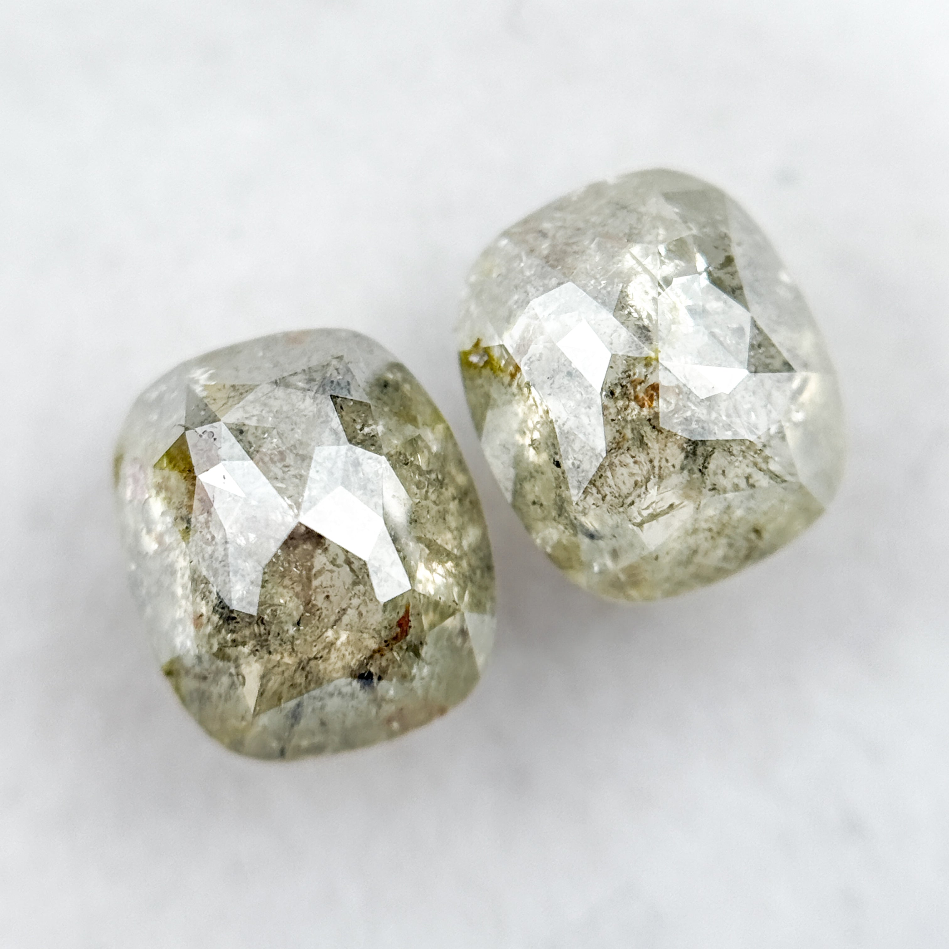 3.21 Ct Oval Rose Cut Grey Natural Salt and Pepper Diamond Pair