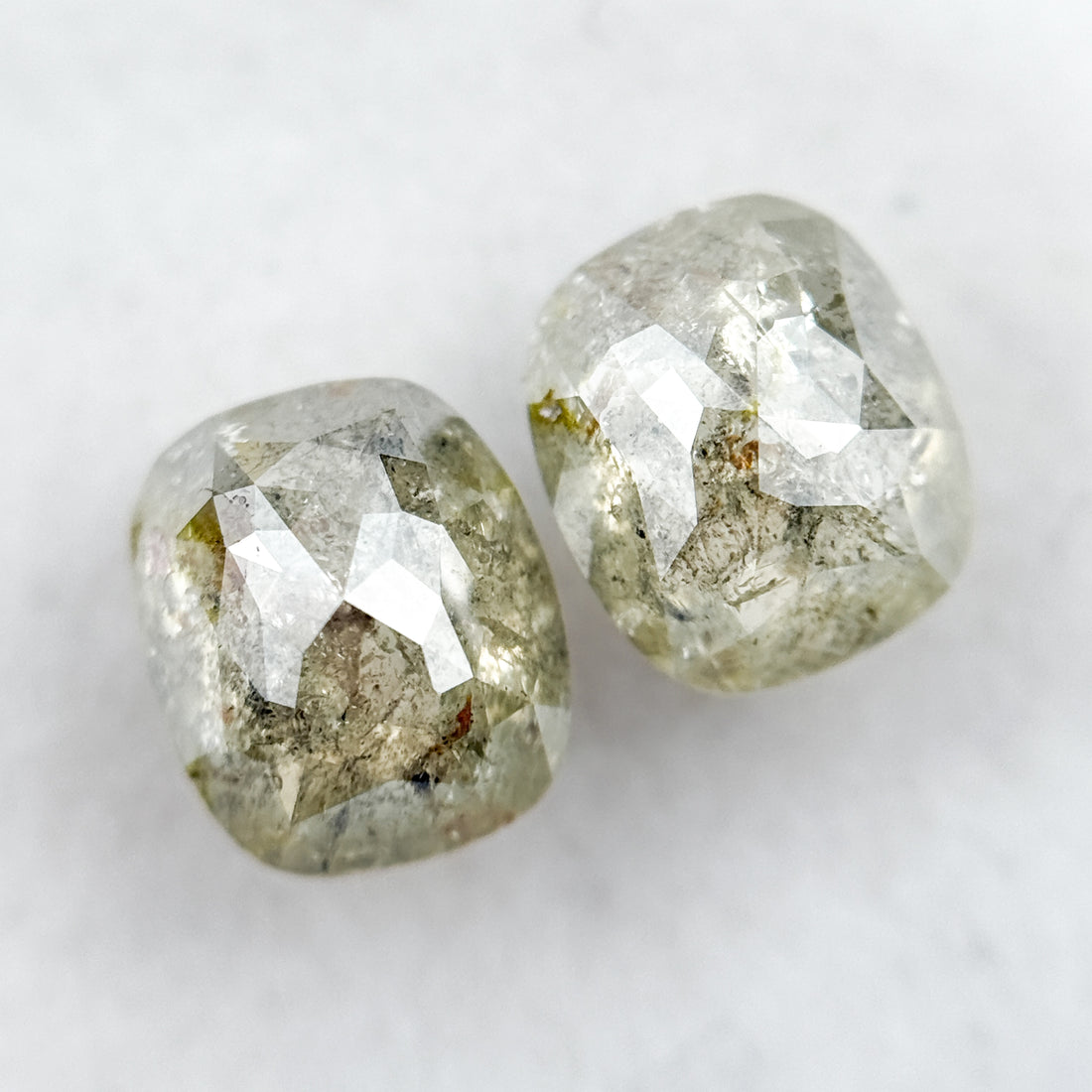 3.21 Ct Oval Rose Cut Grey Natural Salt and Pepper Diamond Pair
