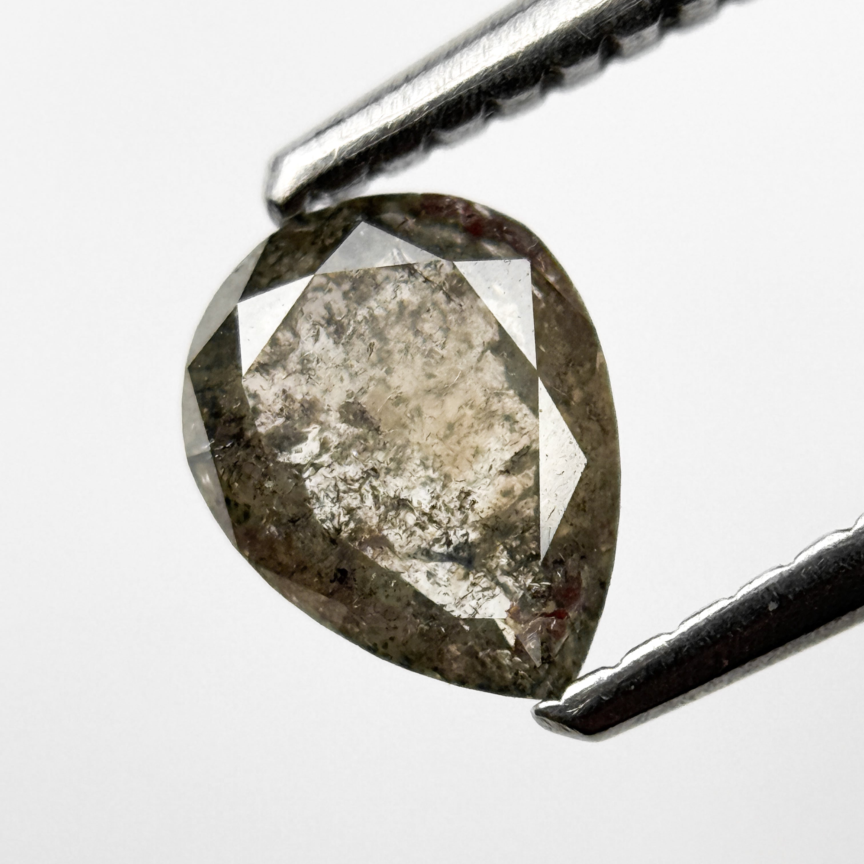 0.71 Ct Pear Rose Cut Grey Natural Salt and Pepper Diamond