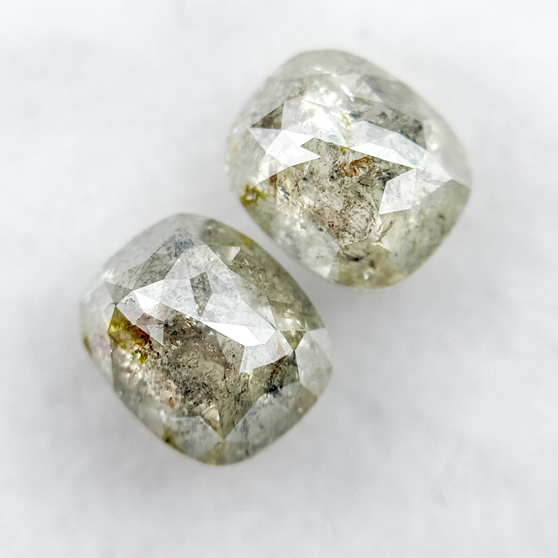 3.21 Ct Oval Rose Cut Grey Natural Salt and Pepper Diamond Pair