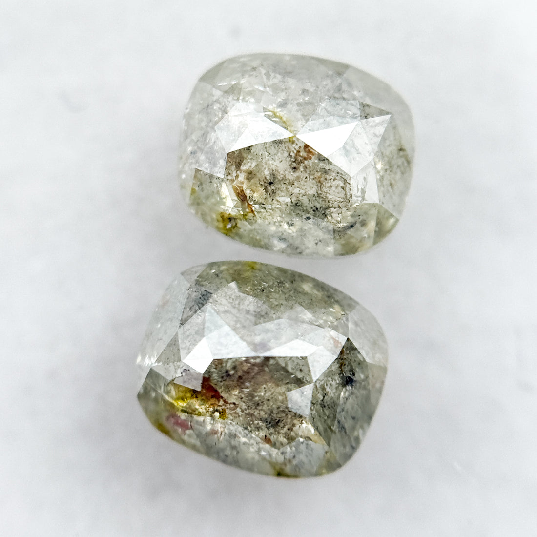 3.21 Ct Oval Rose Cut Grey Natural Salt and Pepper Diamond Pair