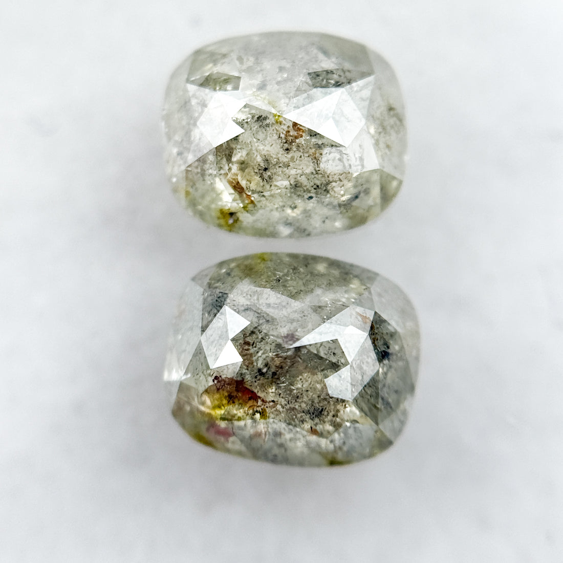 3.21 Ct Oval Rose Cut Grey Natural Salt and Pepper Diamond Pair