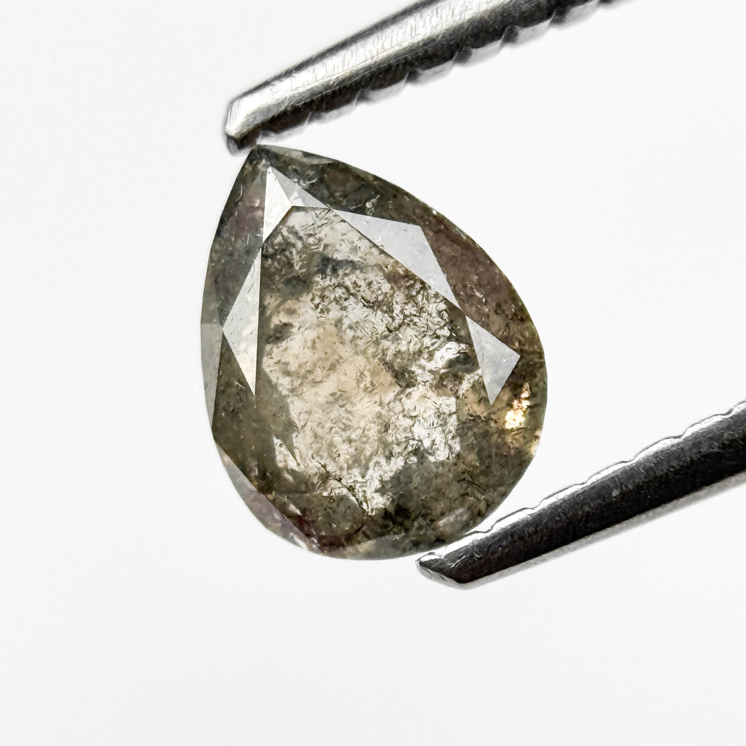 0.71 Ct Pear Rose Cut Grey Natural Salt and Pepper Diamond