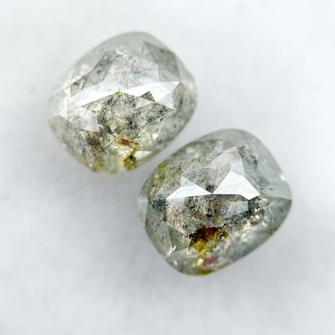 3.21 Ct Oval Rose Cut Grey Natural Salt and Pepper Diamond Pair