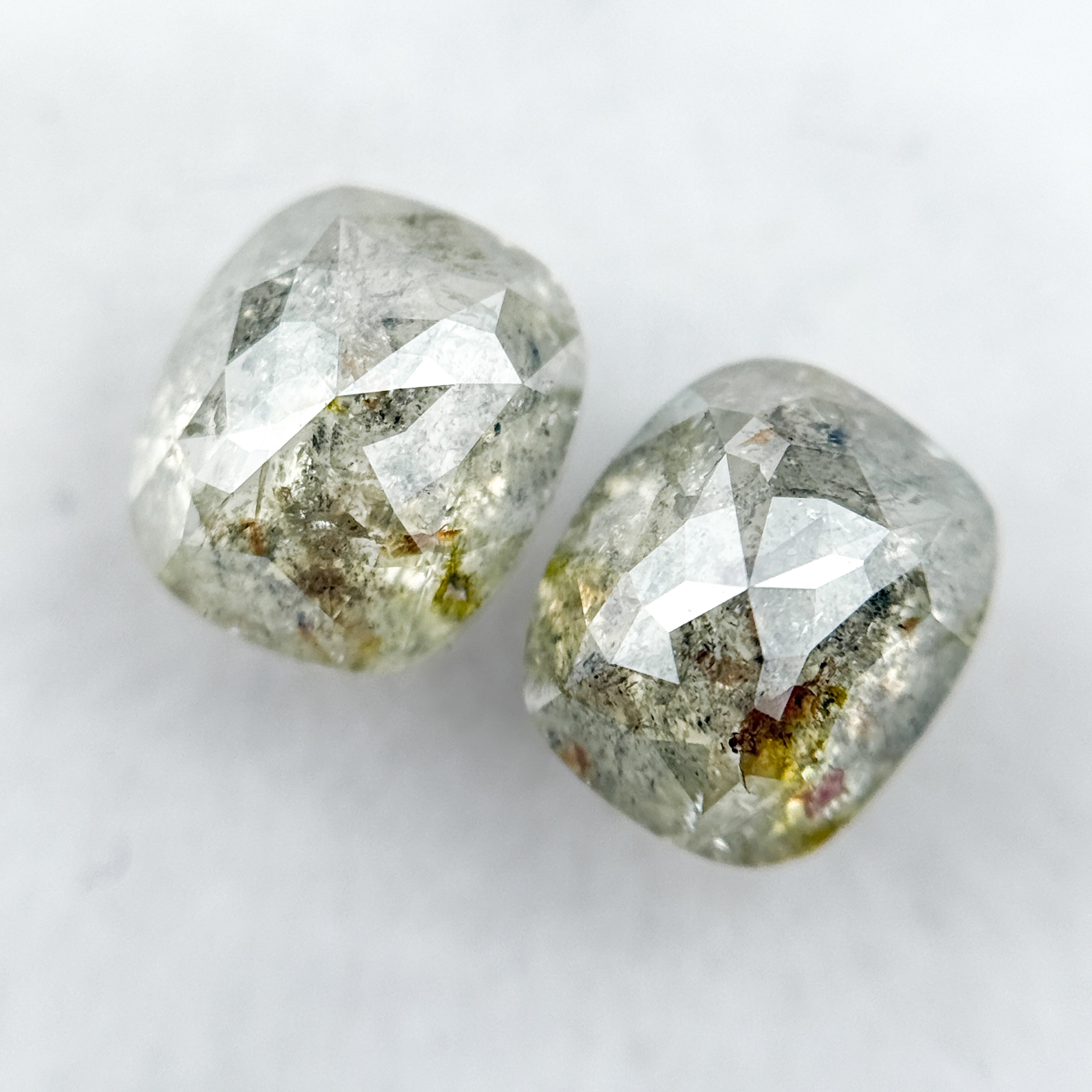 3.21 Ct Oval Rose Cut Grey Natural Salt and Pepper Diamond Pair