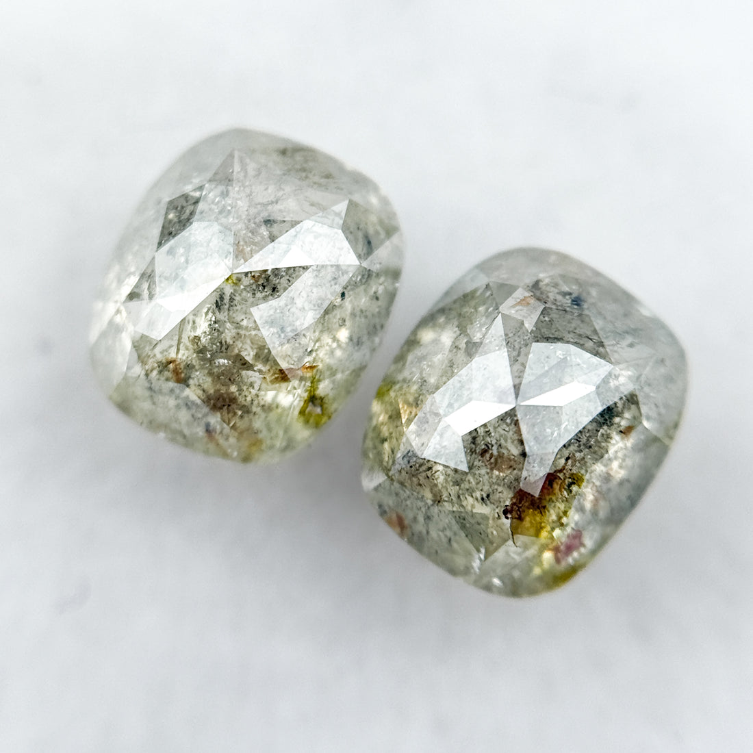 3.21 Ct Oval Rose Cut Grey Natural Salt and Pepper Diamond Pair