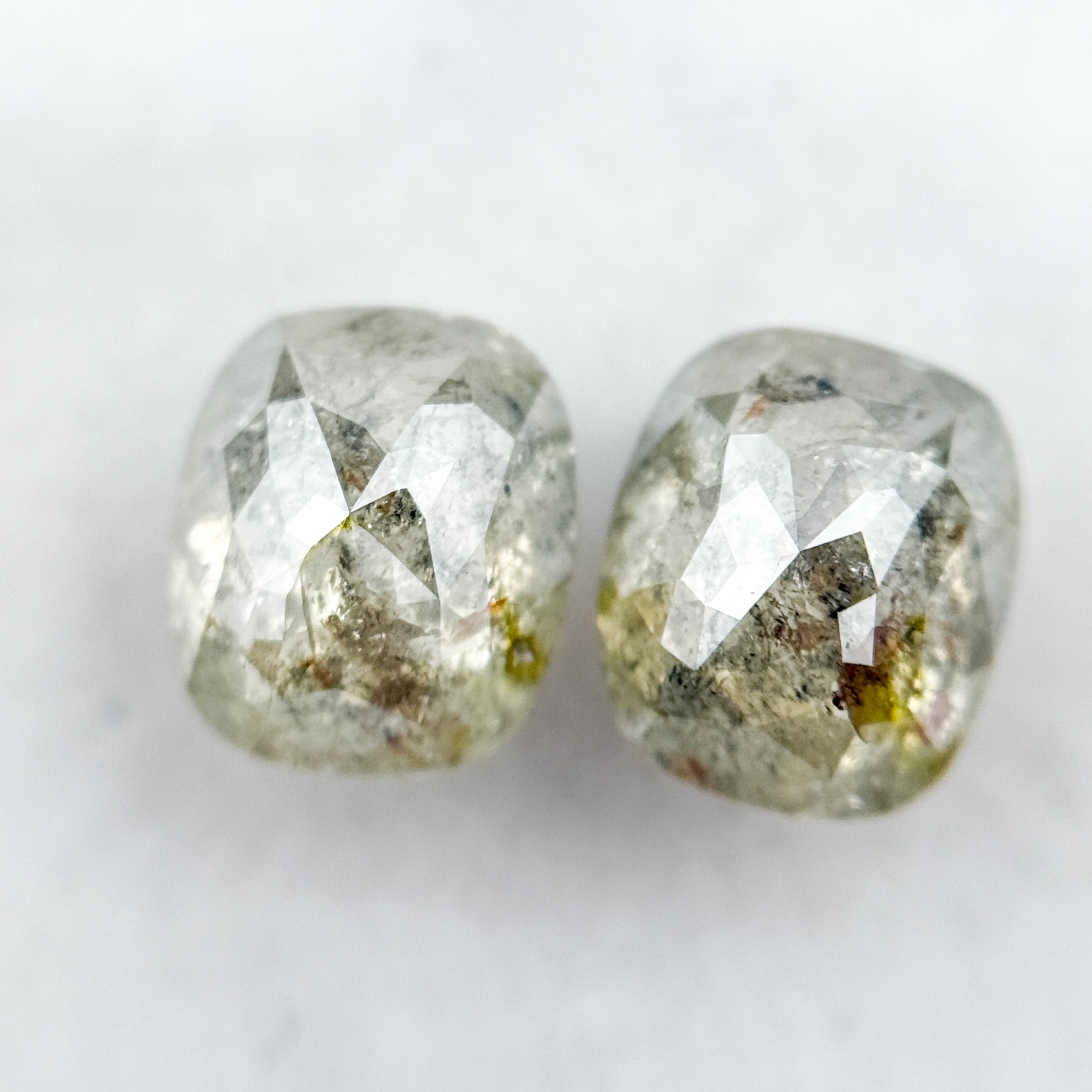 3.21 Ct Oval Rose Cut Grey Natural Salt and Pepper Diamond Pair