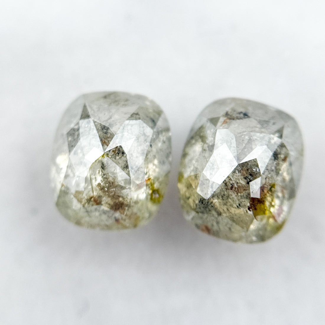 3.21 Ct Oval Rose Cut Grey Natural Salt and Pepper Diamond Pair