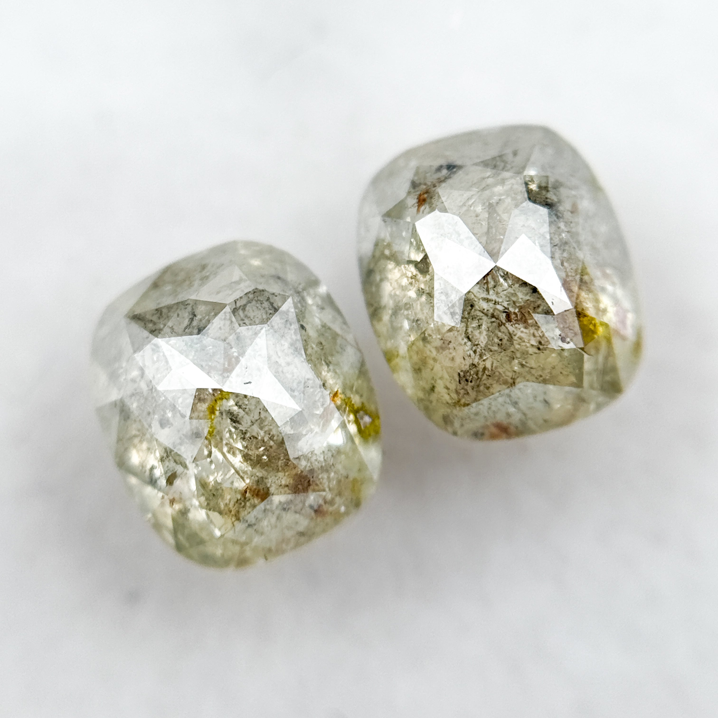 3.21 Ct Oval Rose Cut Grey Natural Salt and Pepper Diamond Pair