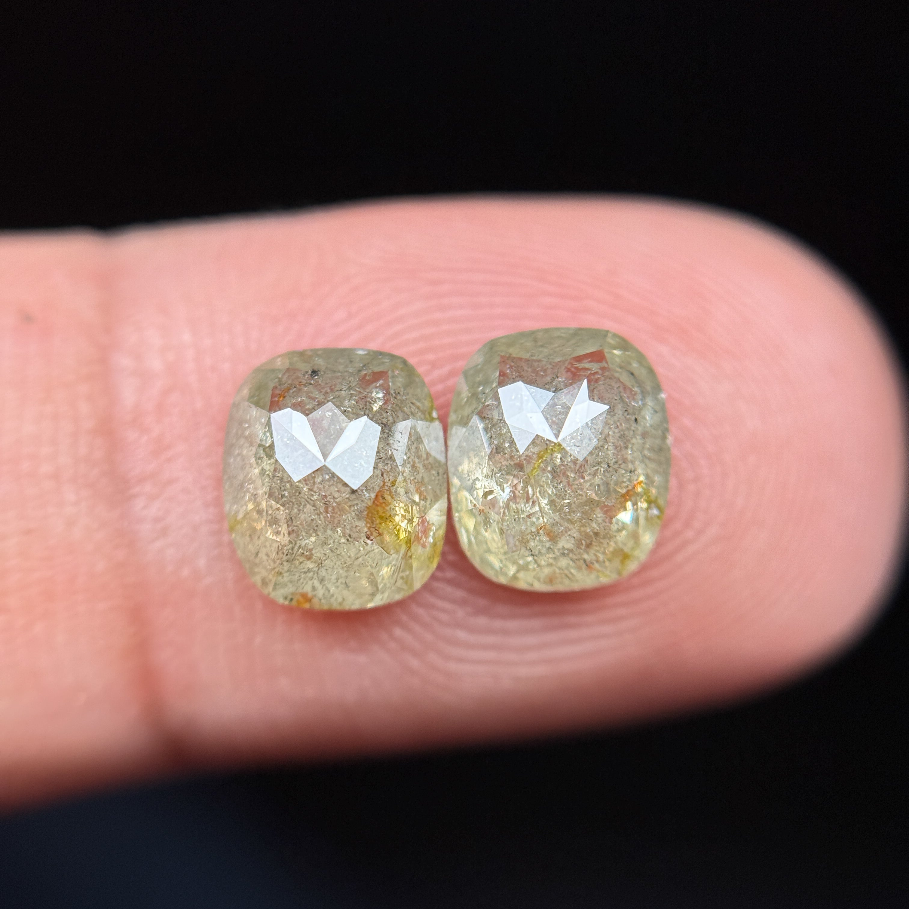 3.21 Ct Oval Rose Cut Grey Natural Salt and Pepper Diamond Pair