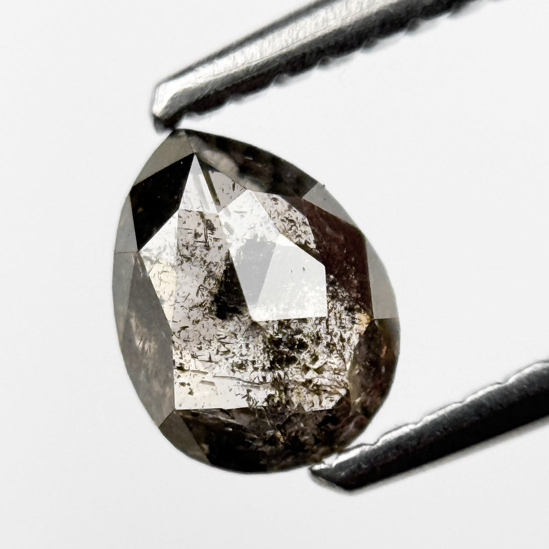 0.54 Ct Pear Rose Cut Grey Natural Salt and Pepper Diamond