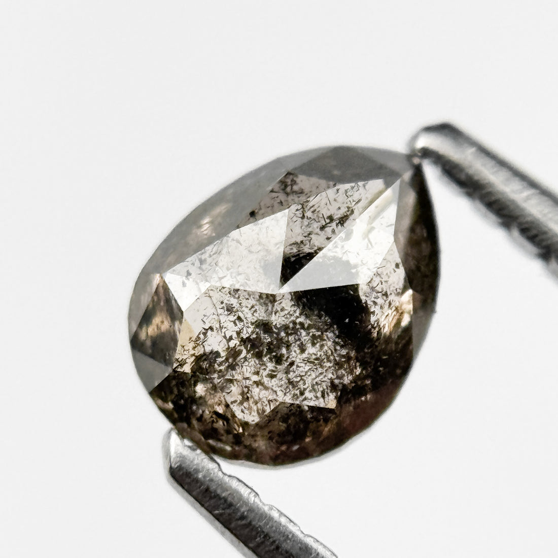 0.54 Ct Pear Rose Cut Grey Natural Salt and Pepper Diamond
