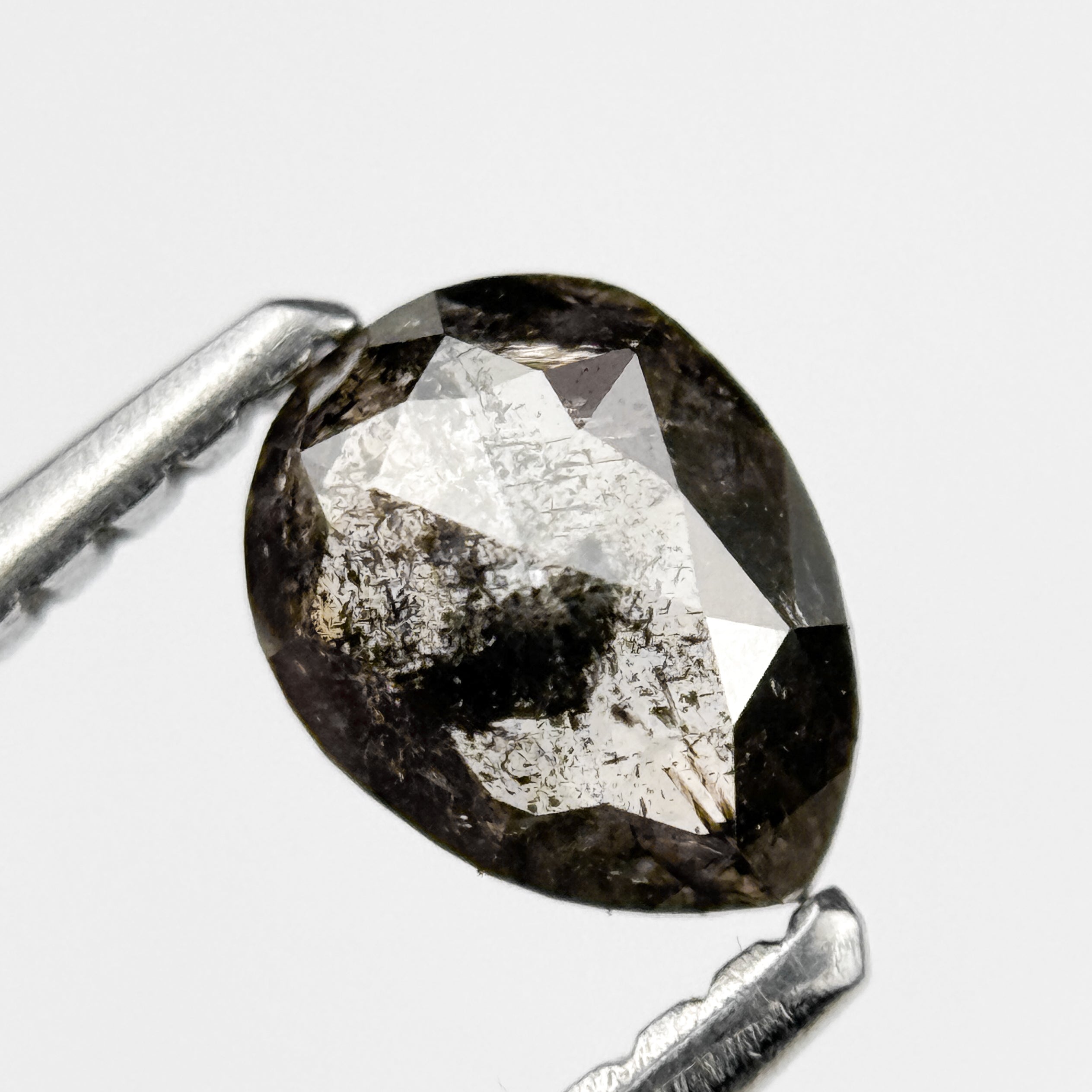 0.54 Ct Pear Rose Cut Grey Natural Salt and Pepper Diamond