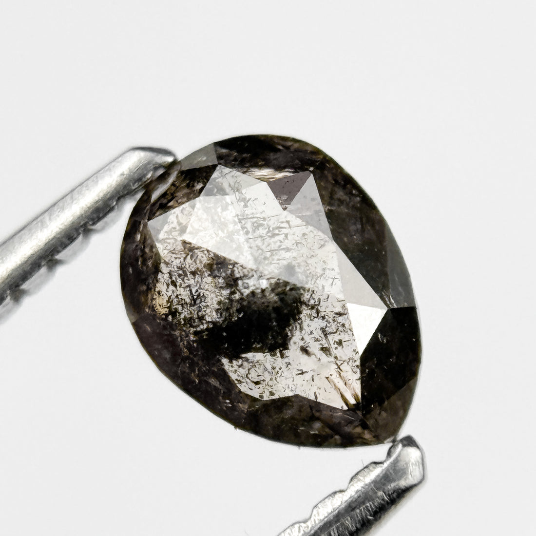 0.54 Ct Pear Rose Cut Grey Natural Salt and Pepper Diamond