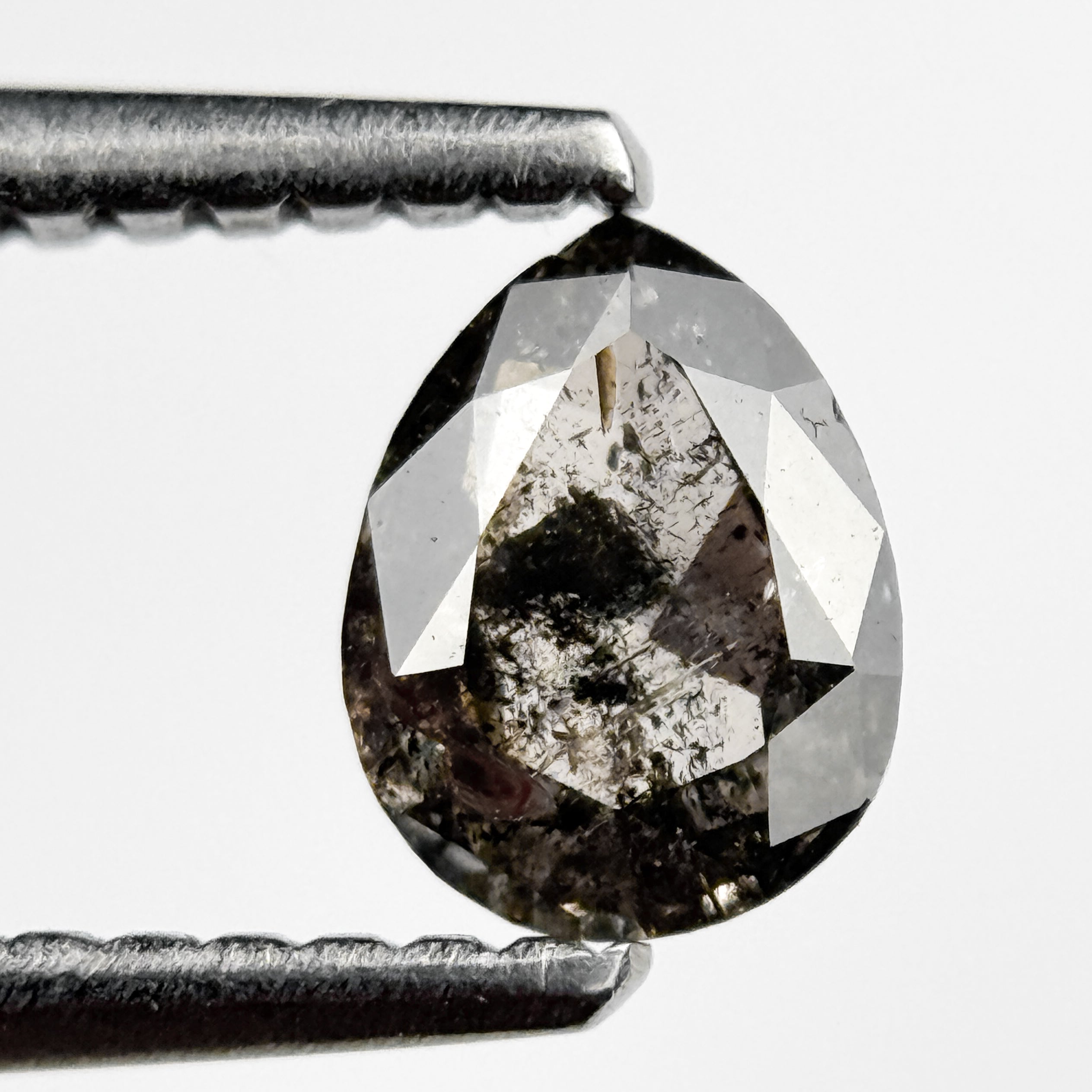 0.54 Ct Pear Rose Cut Grey Natural Salt and Pepper Diamond