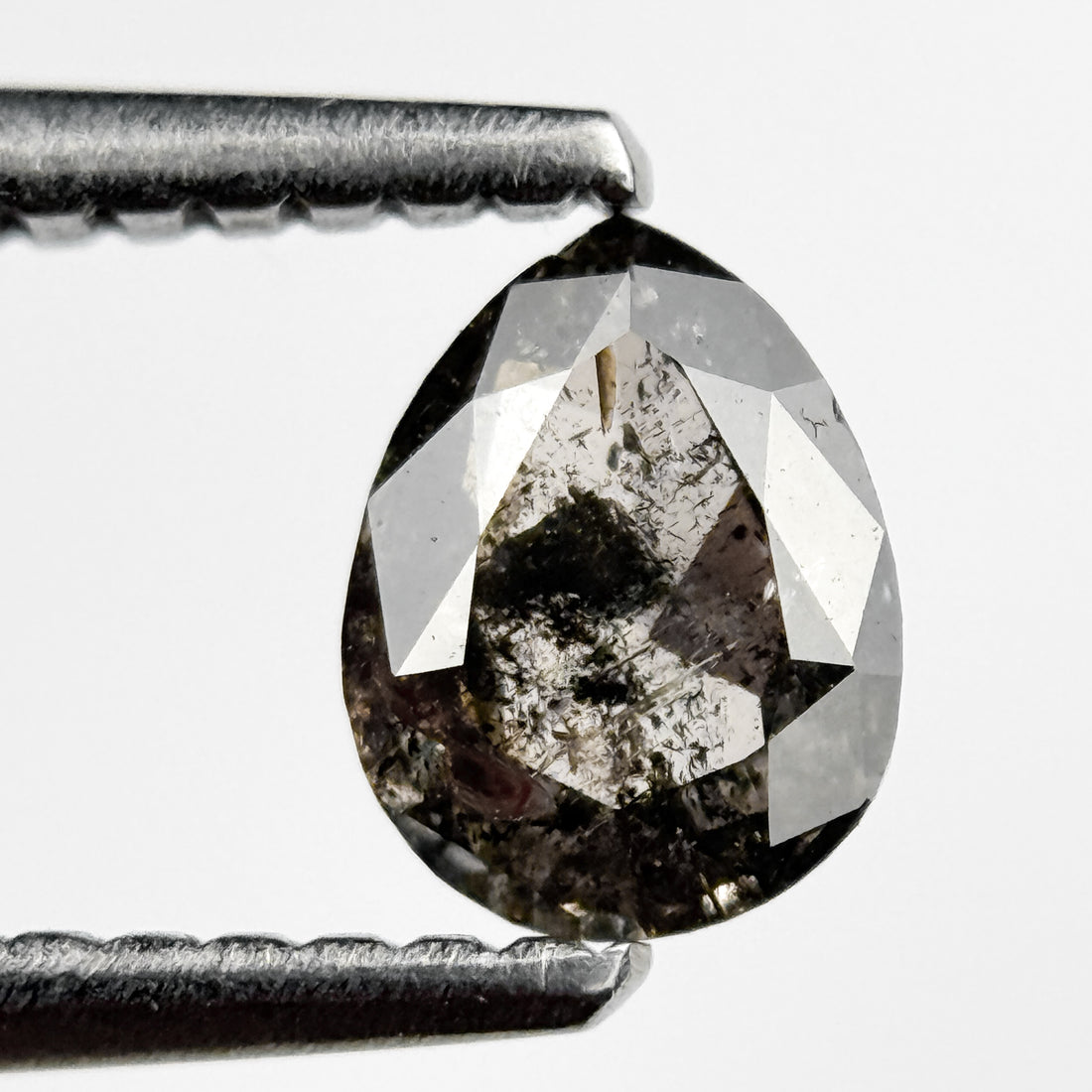 0.54 Ct Pear Rose Cut Grey Natural Salt and Pepper Diamond