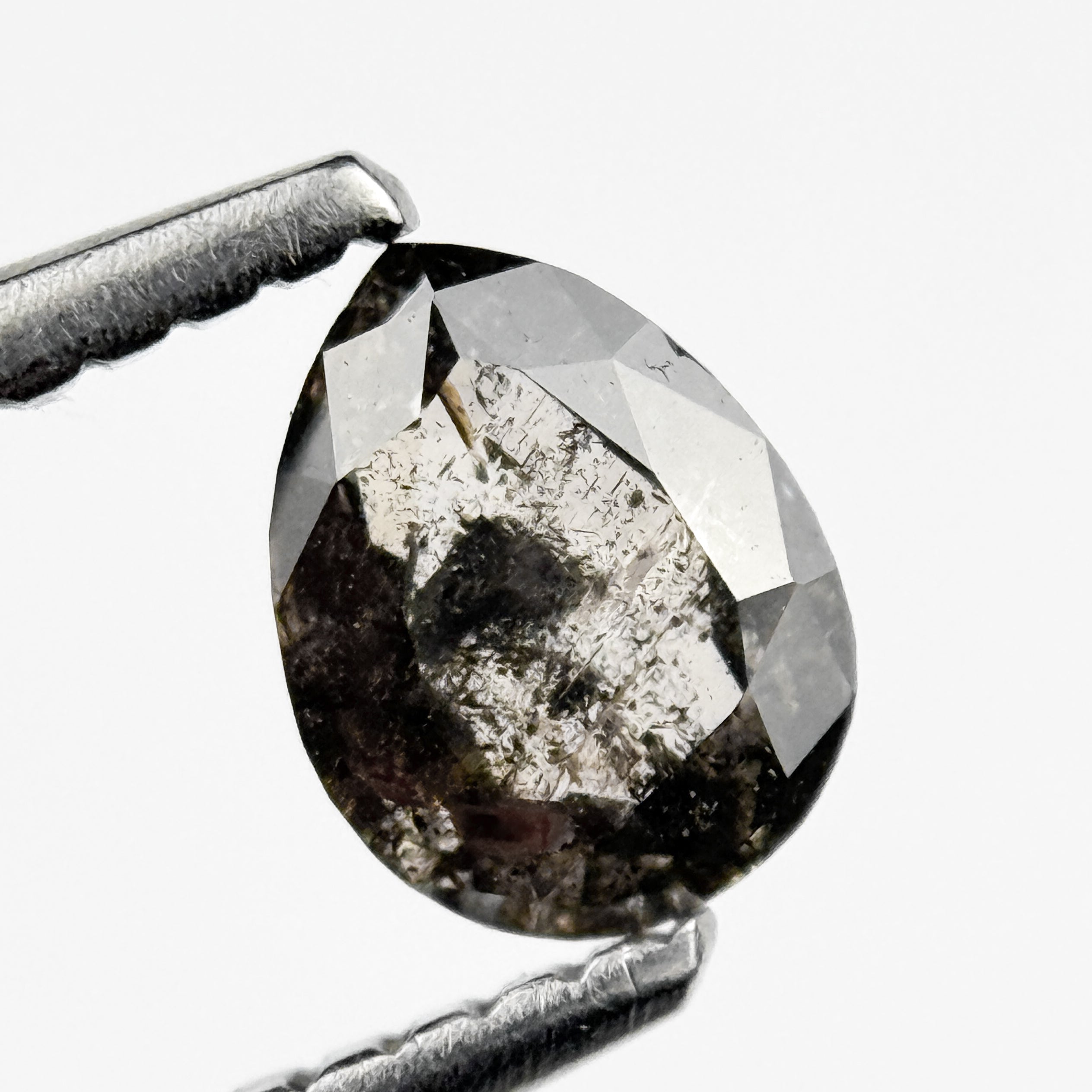 0.54 Ct Pear Rose Cut Grey Natural Salt and Pepper Diamond