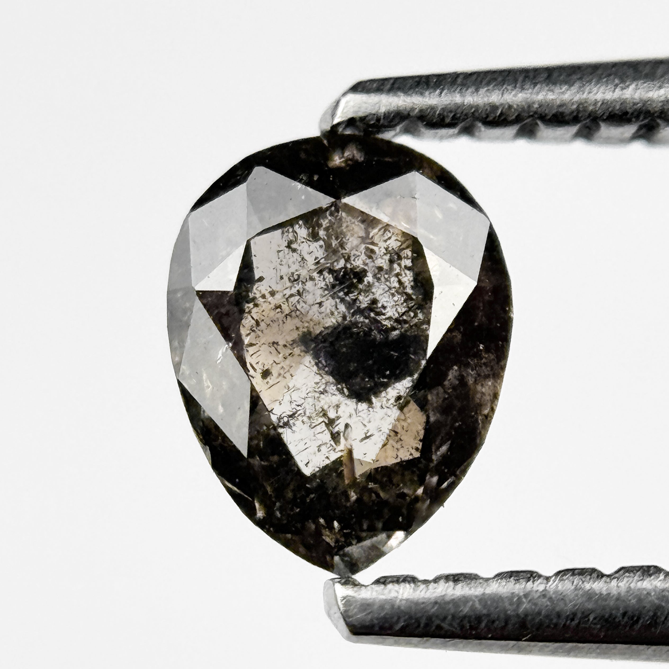 0.54 Ct Pear Rose Cut Grey Natural Salt and Pepper Diamond
